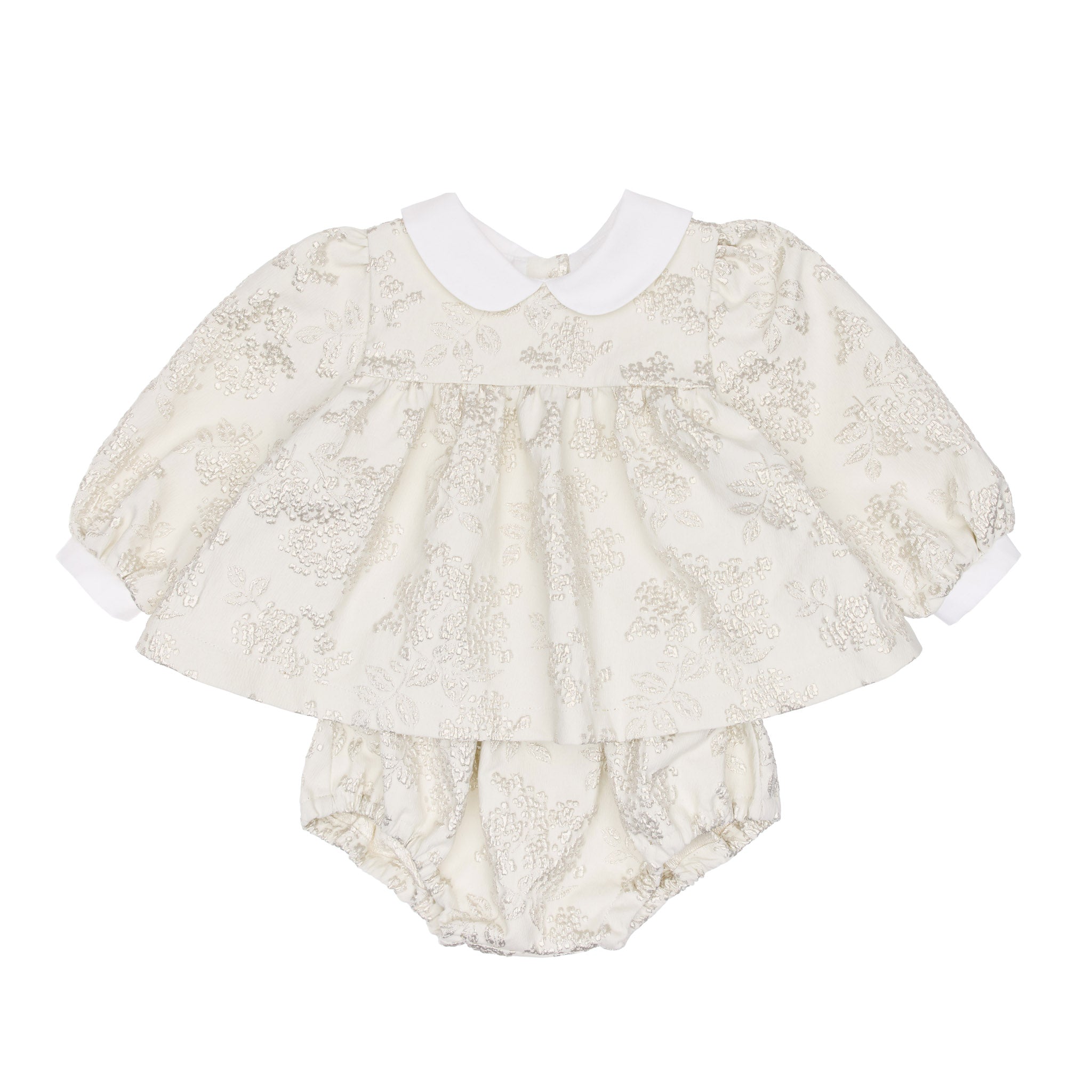 Ava Baby Blouse and Bloomers Set Jacquard, White