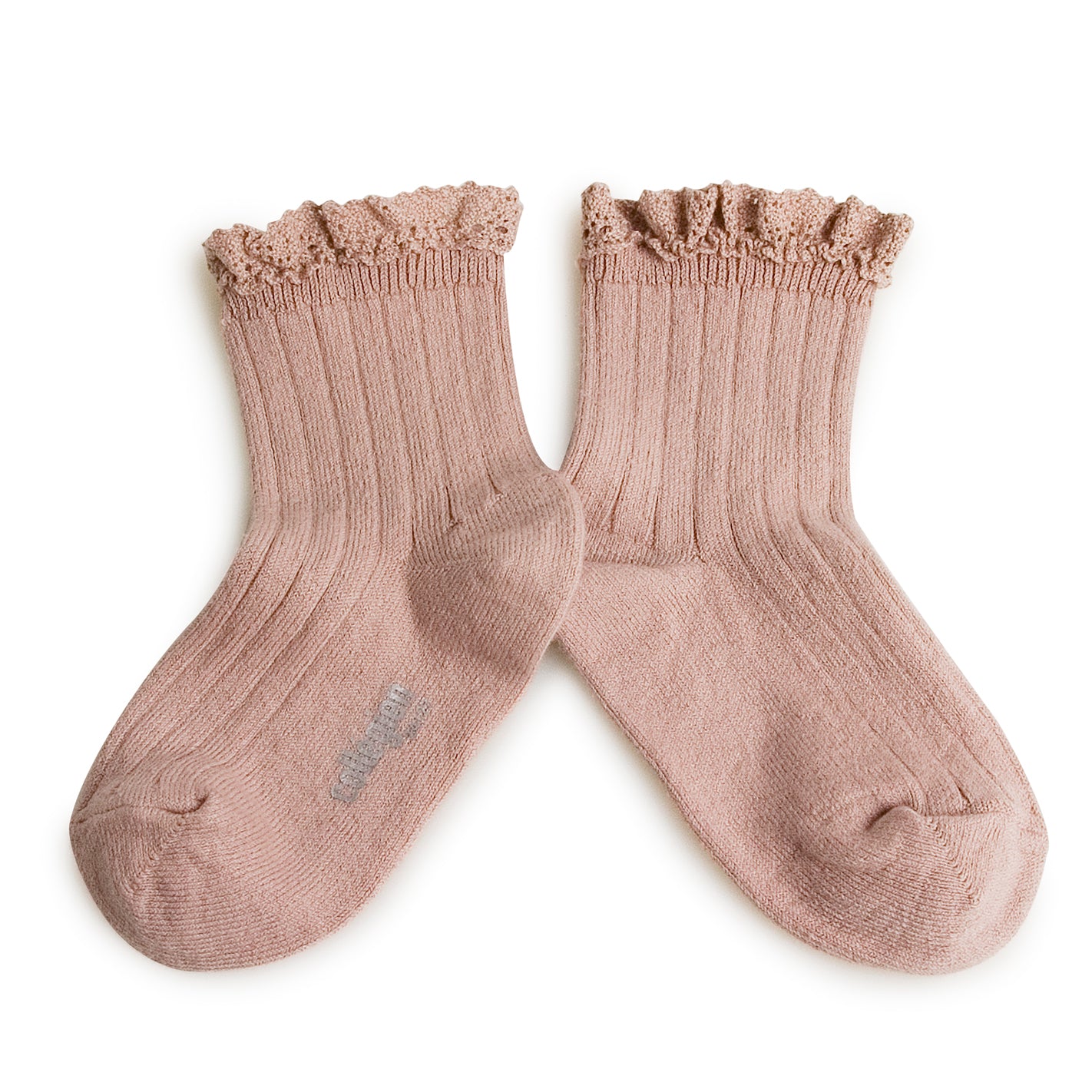 Short ribbed socks with lace Lili, Blush Pink