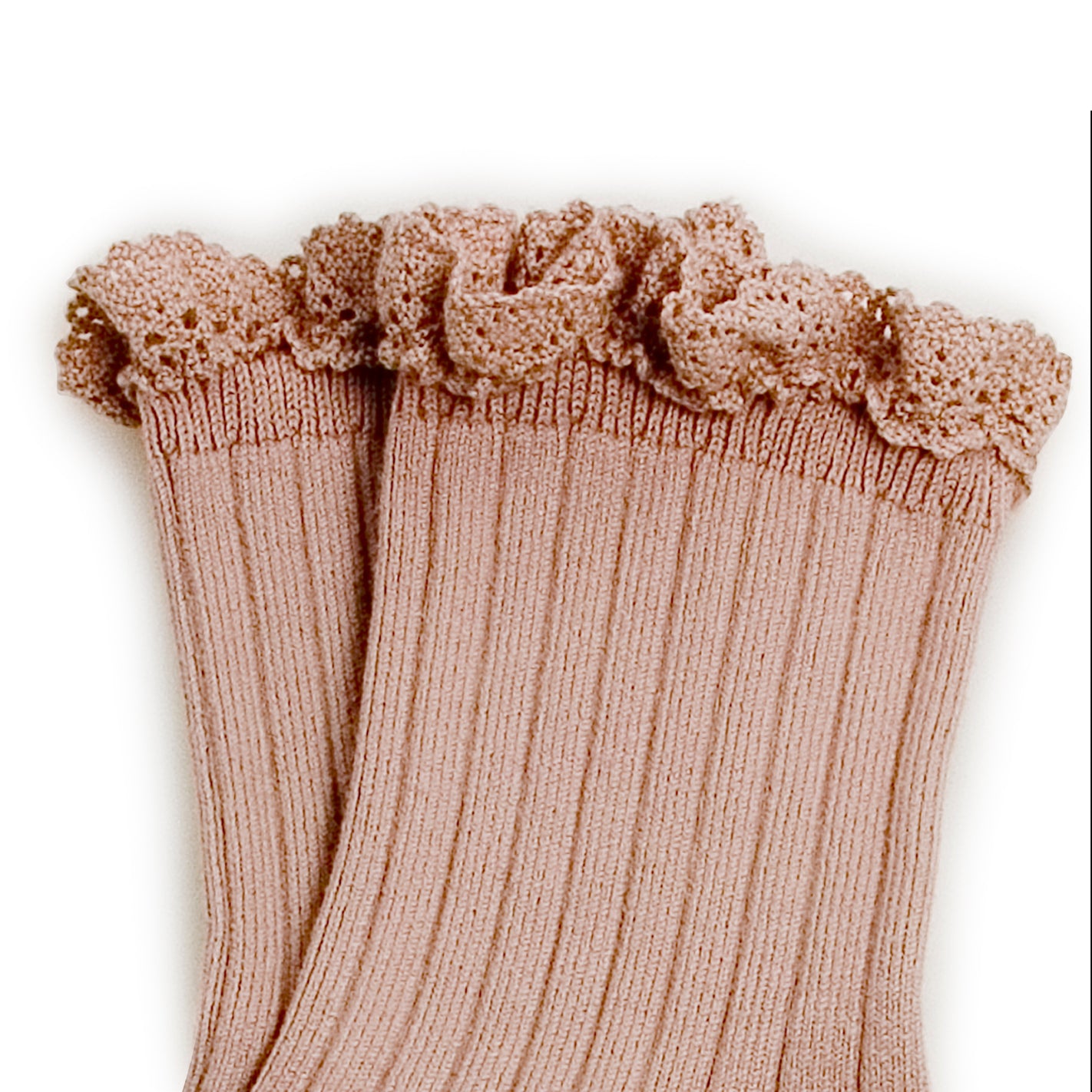 Short ribbed socks with lace Lili, Blush Pink