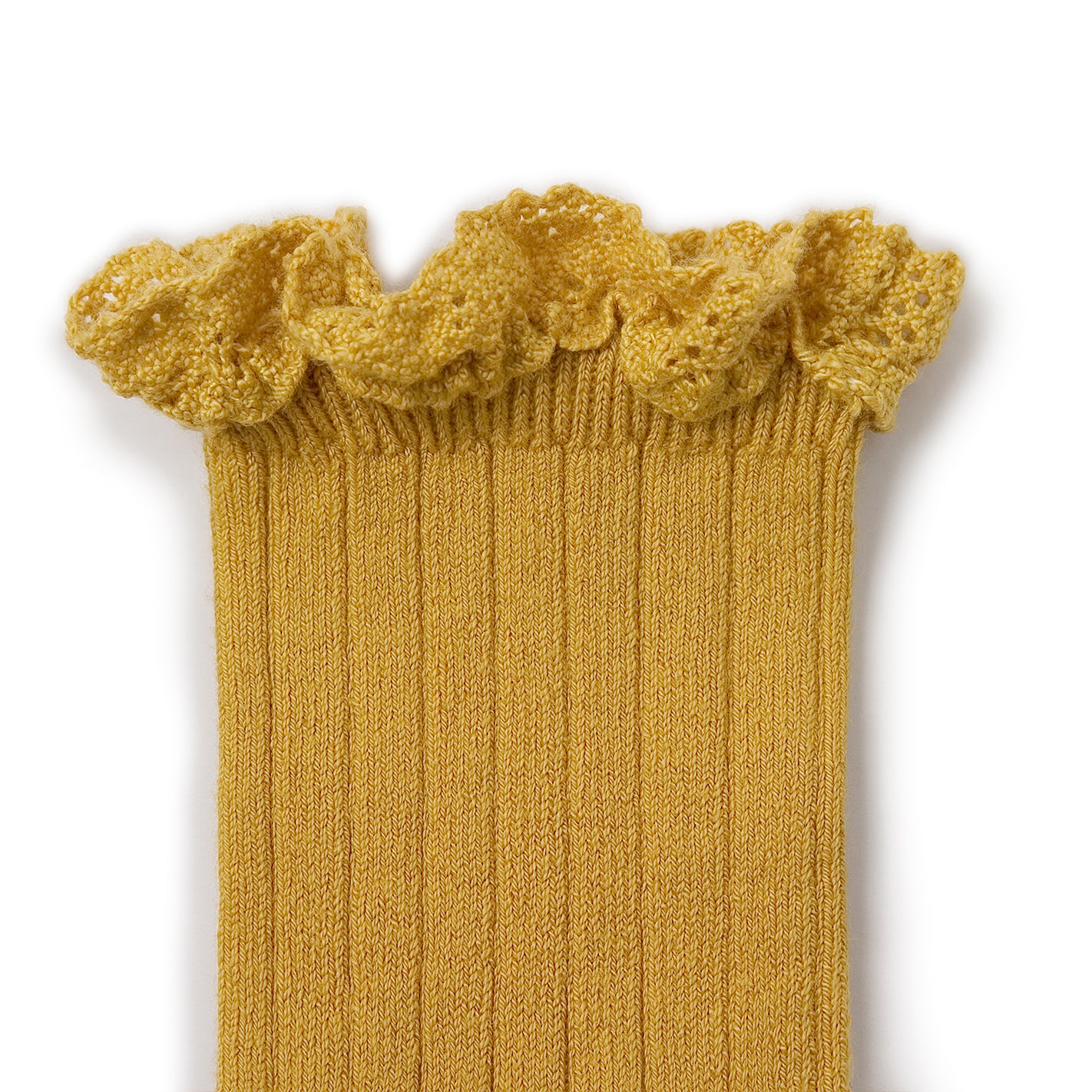 Short ribbed socks with lace Lili, Turmeric