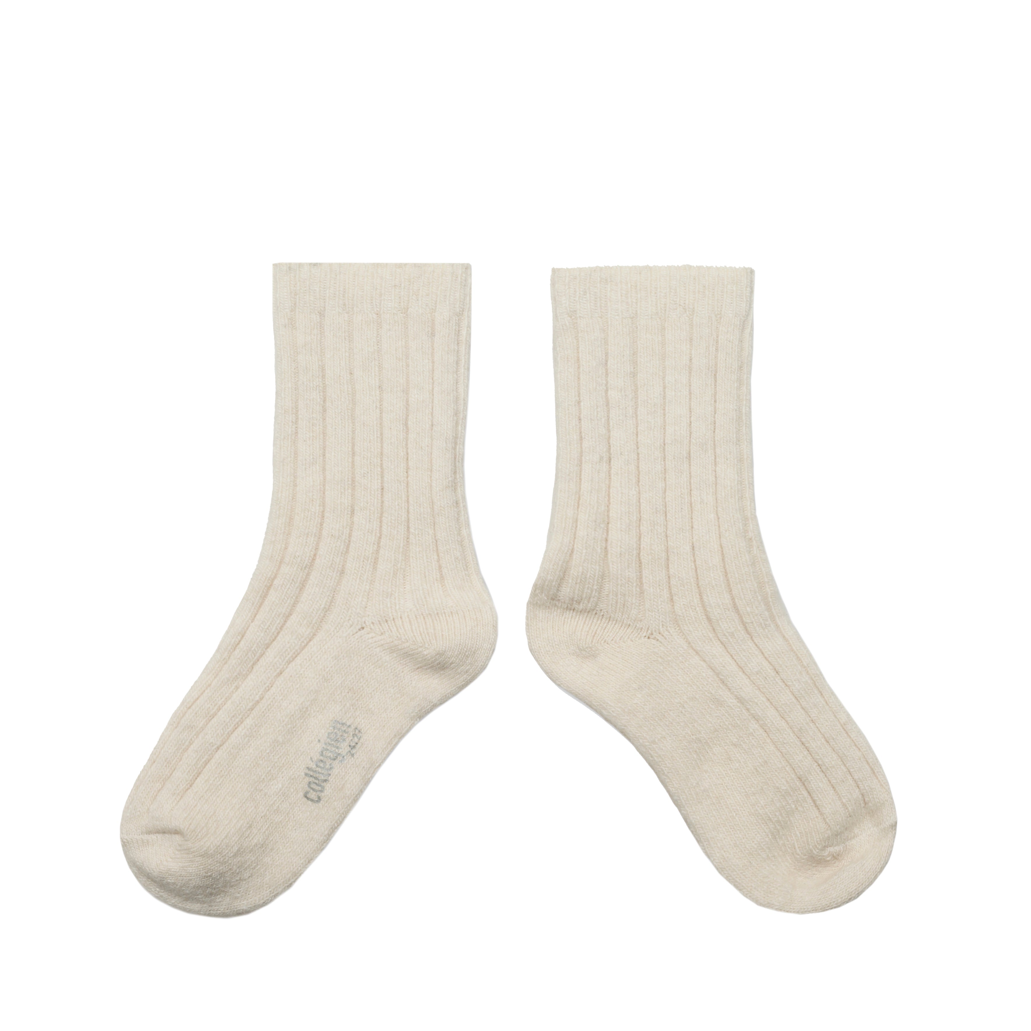 Wool & Cashmere Ribbed Crew Socks Chamois, Creamy