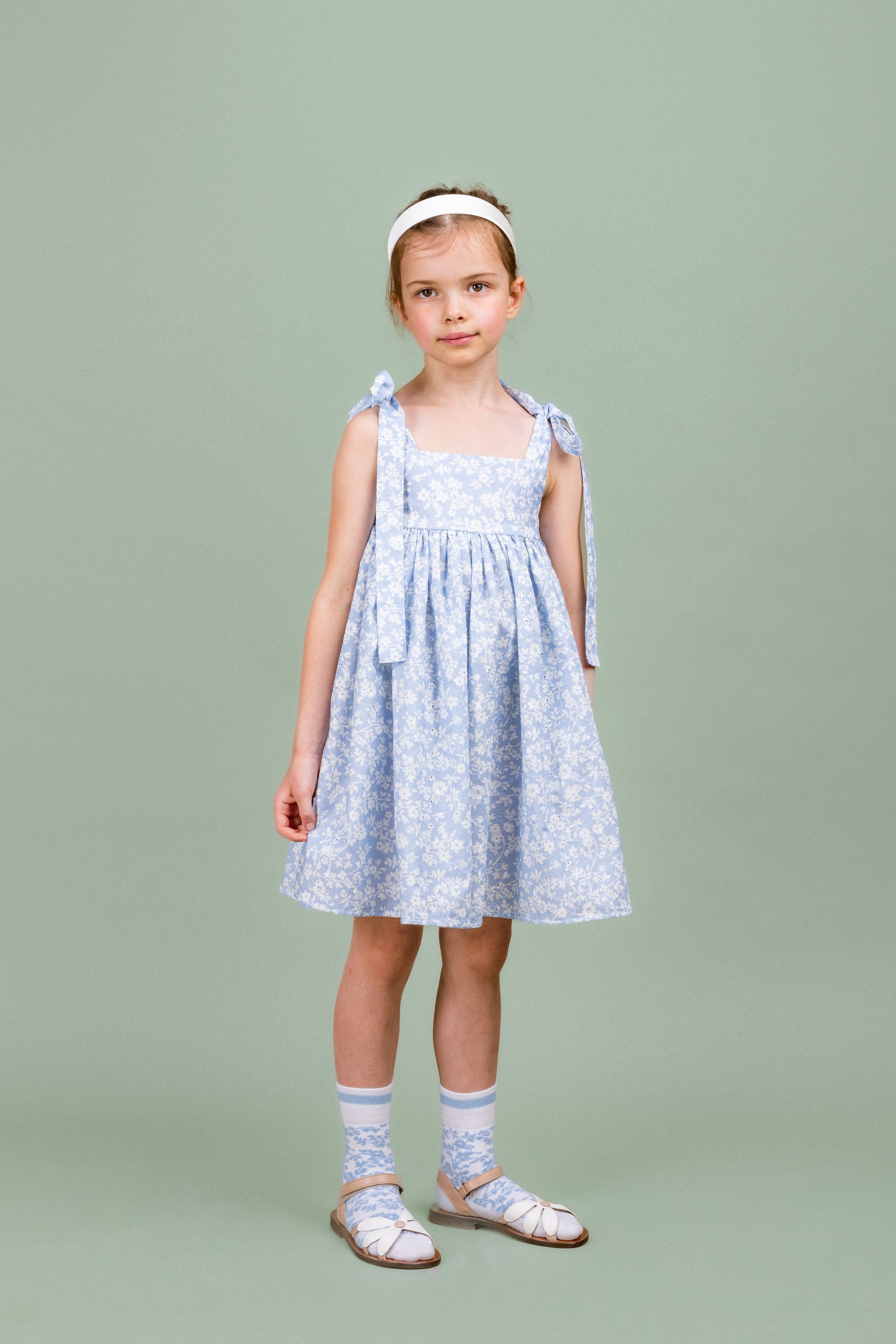 Cotton Dress with Ties Mimi, Blue