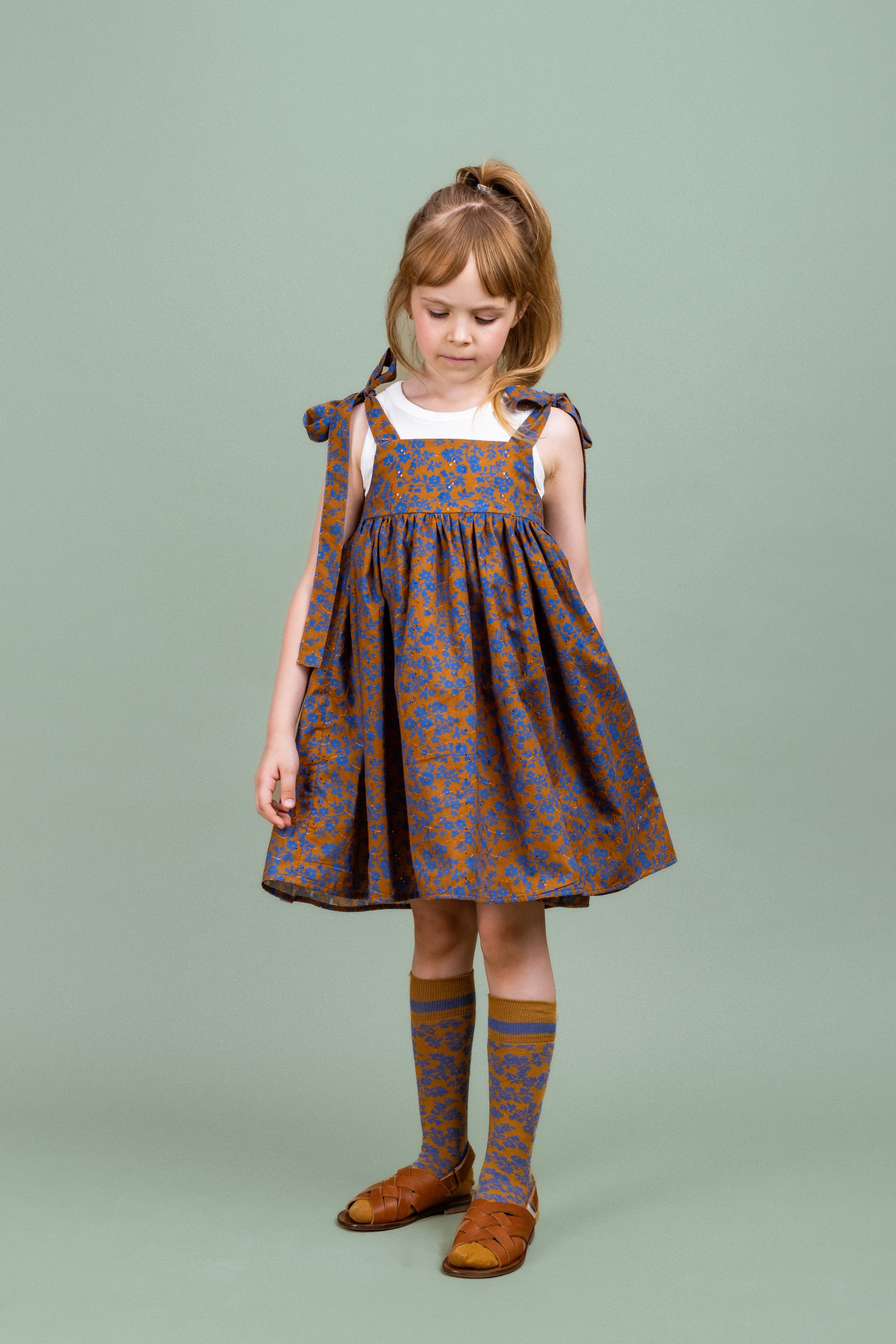 Cotton Dress with Ties Mimi, Brown