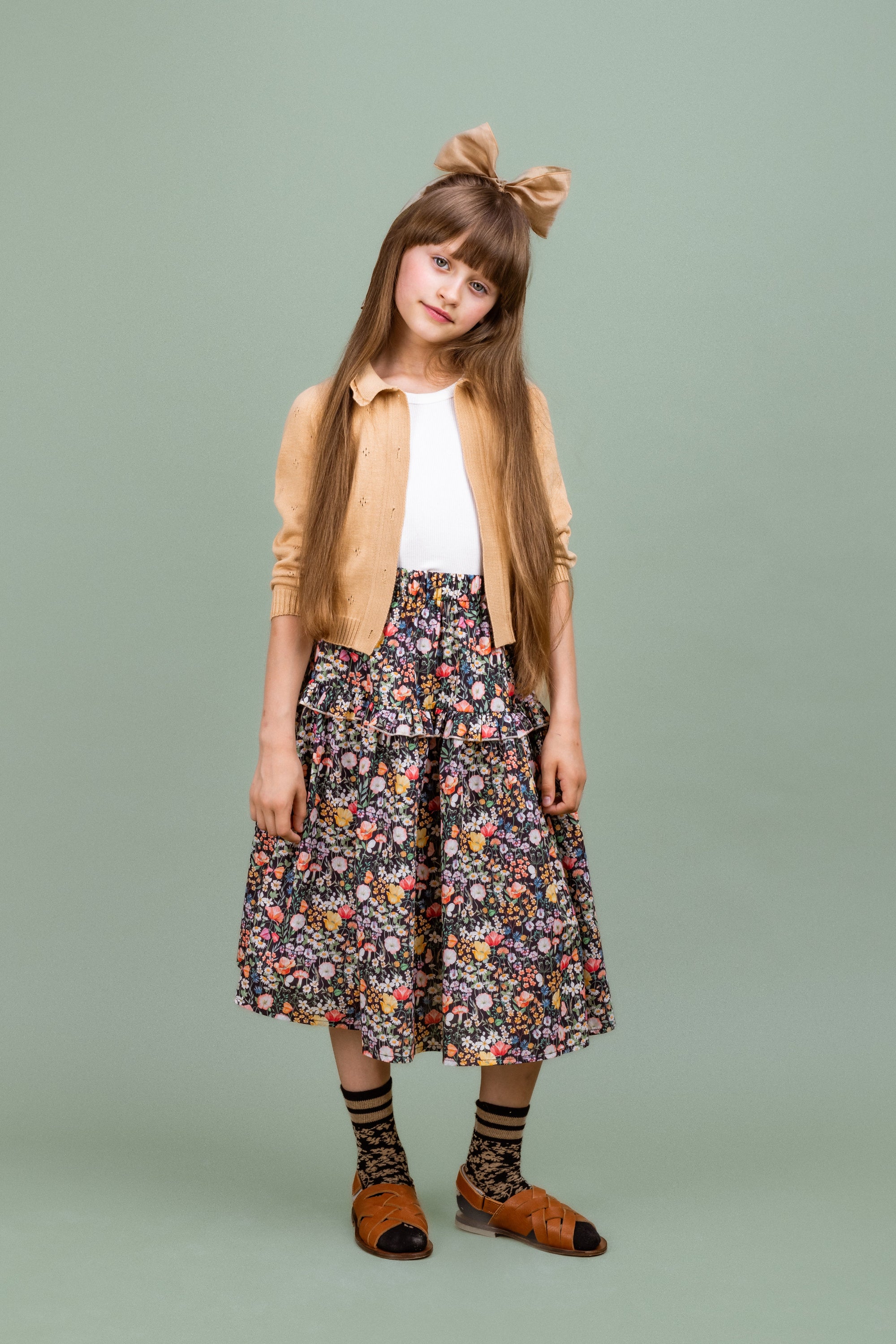 Cotton Long Skirt Wildflower, Black