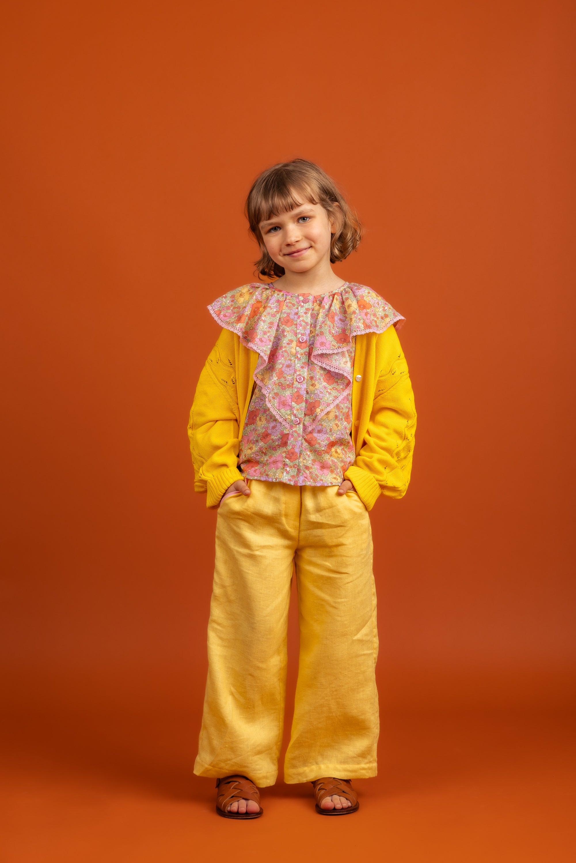 Aria Wide Leg Trousers Linen, Yellow