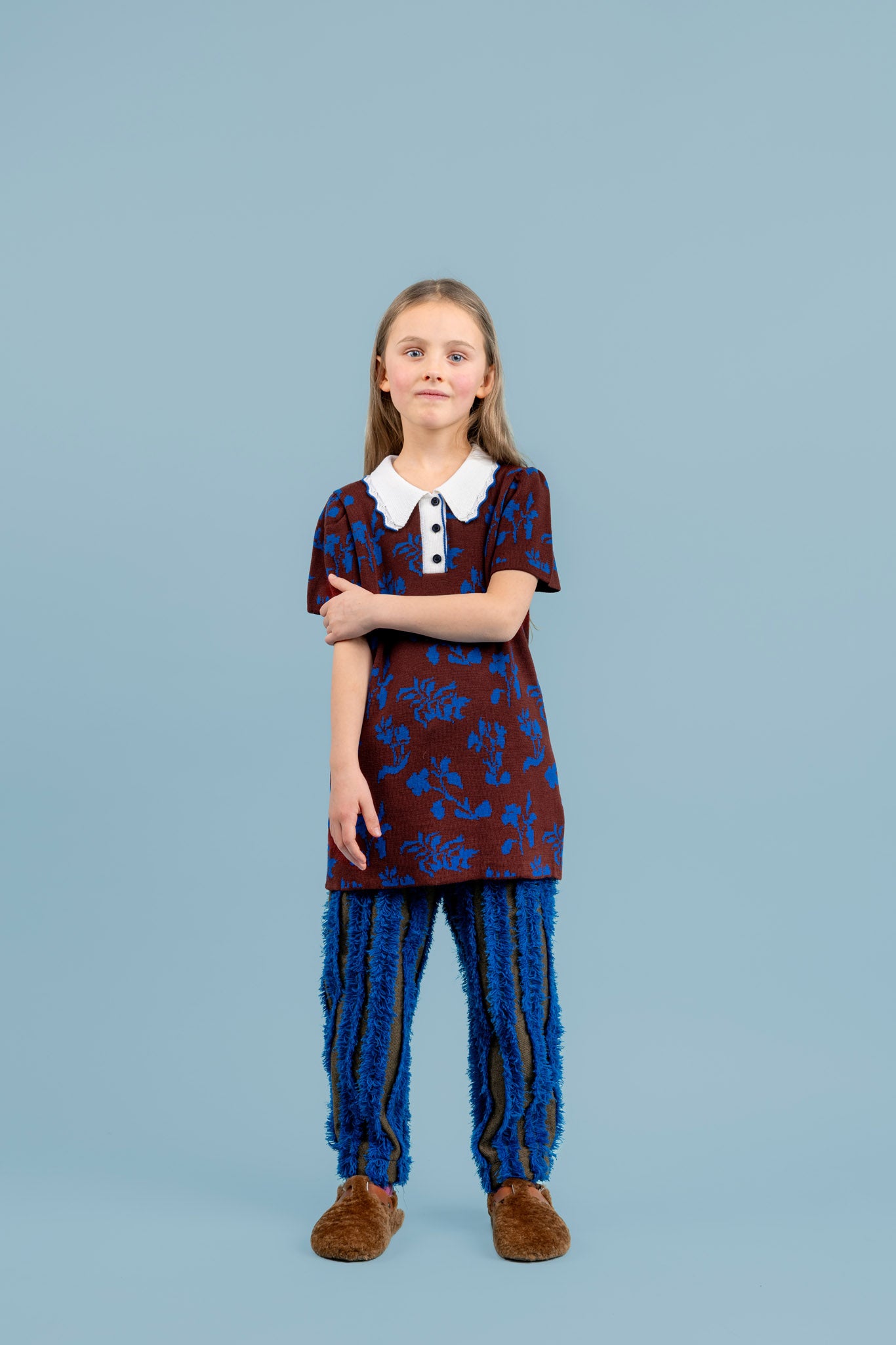 Rose Merino Wool Polo Dress, Blue