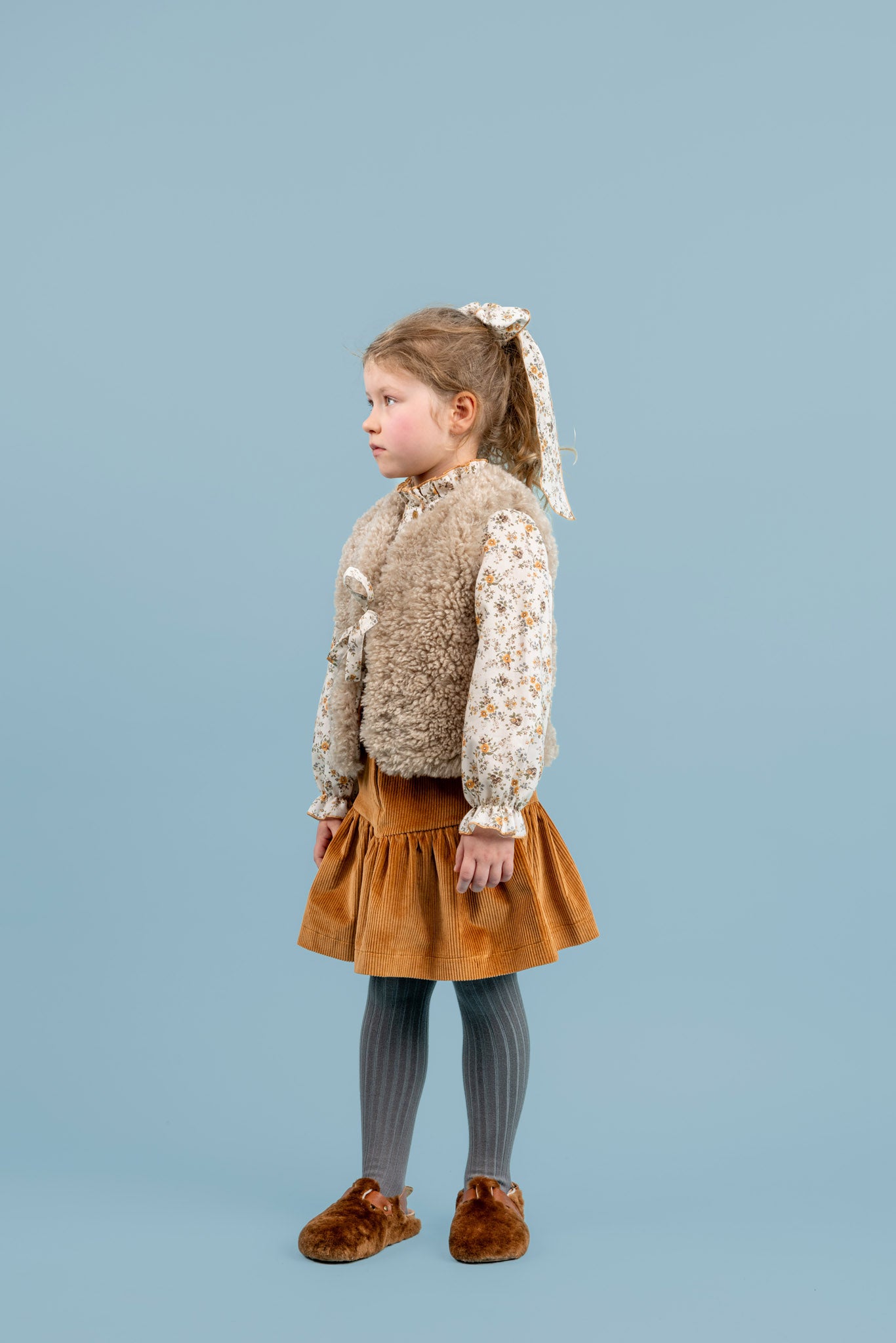 Joan Cotton Blouse With Ruffled Stand-up Collar, Yellow Flower