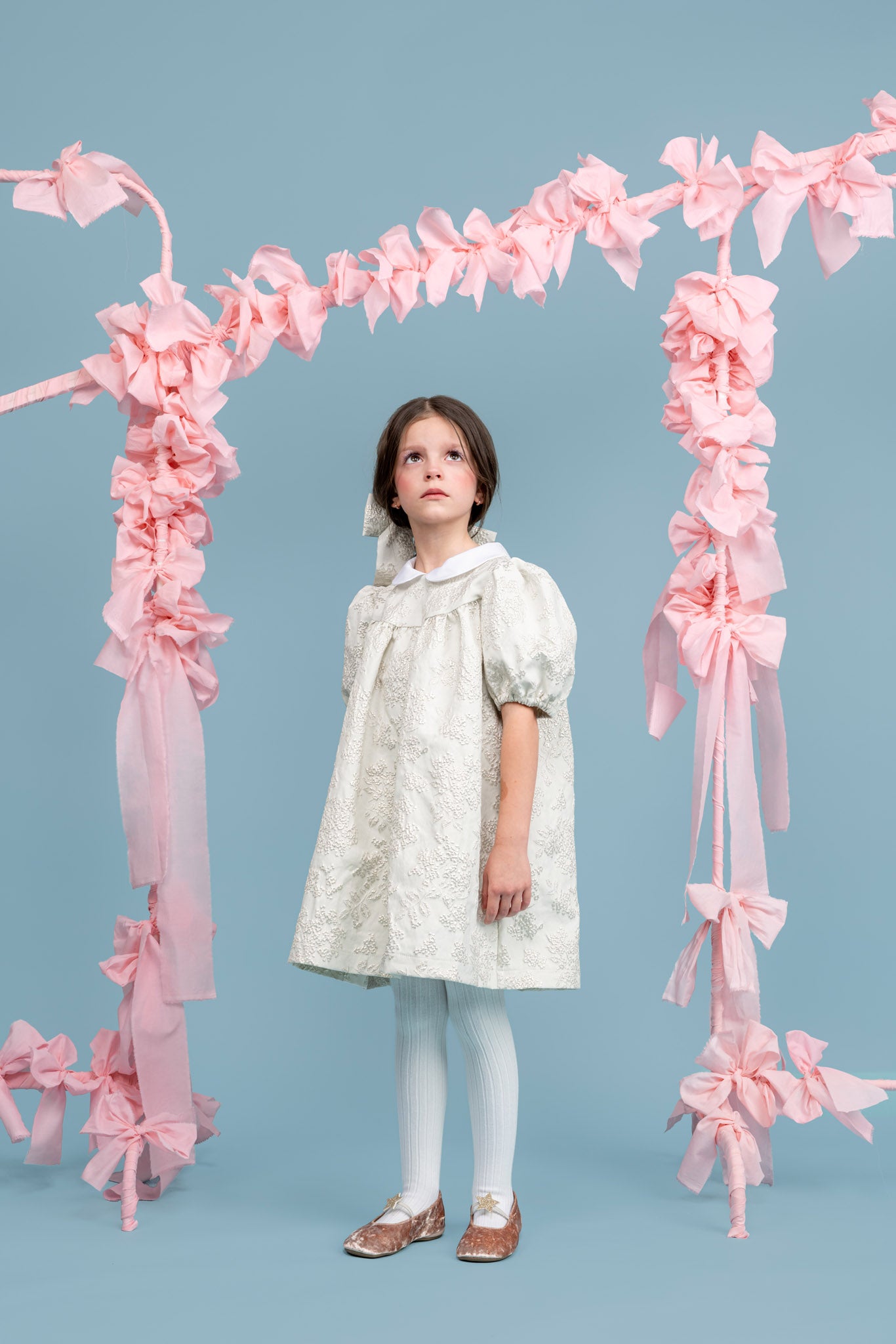 Ava Jacquard Dress With Peter Pan Collar, White