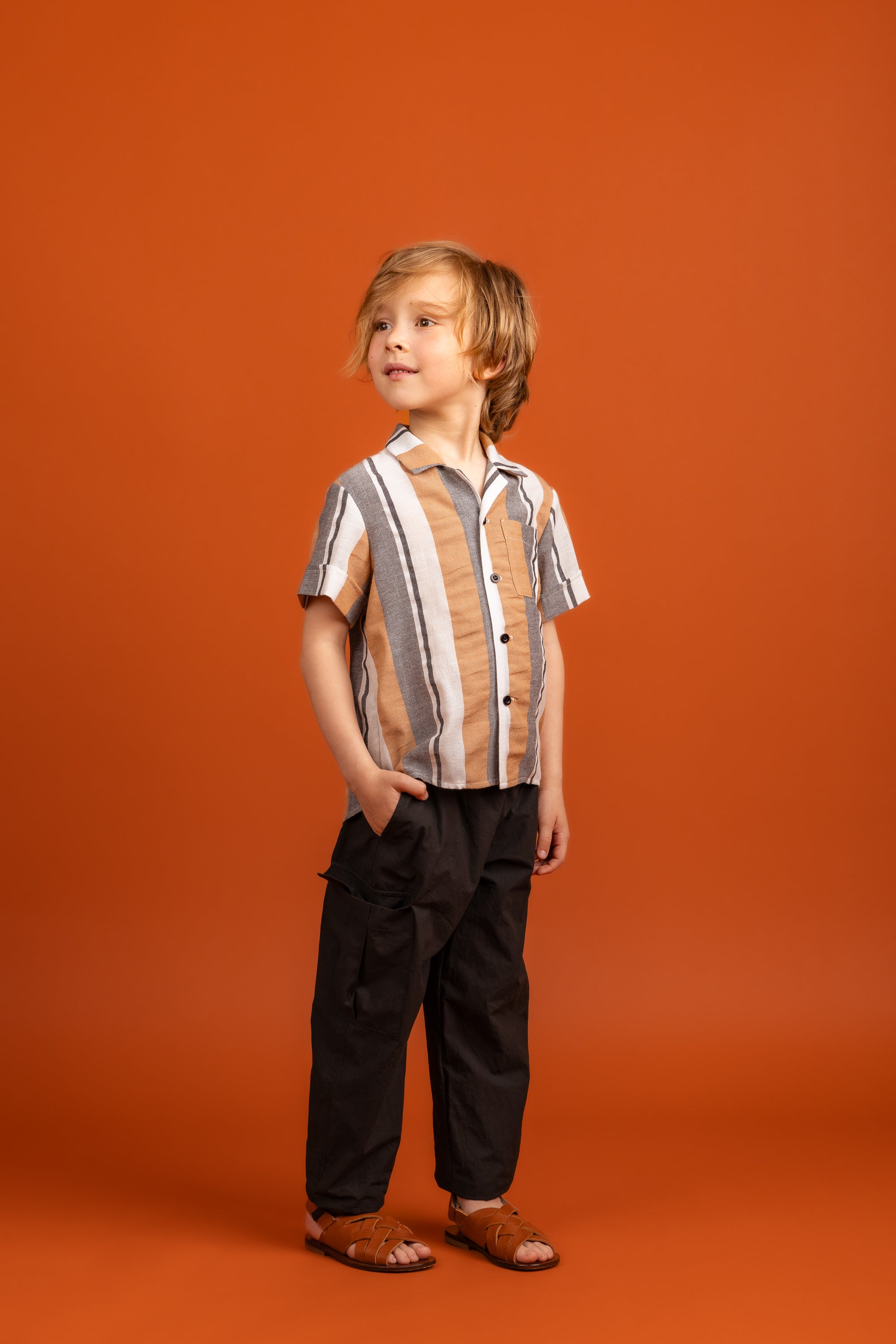 Harper Shirt Cotton, Brown Stripes