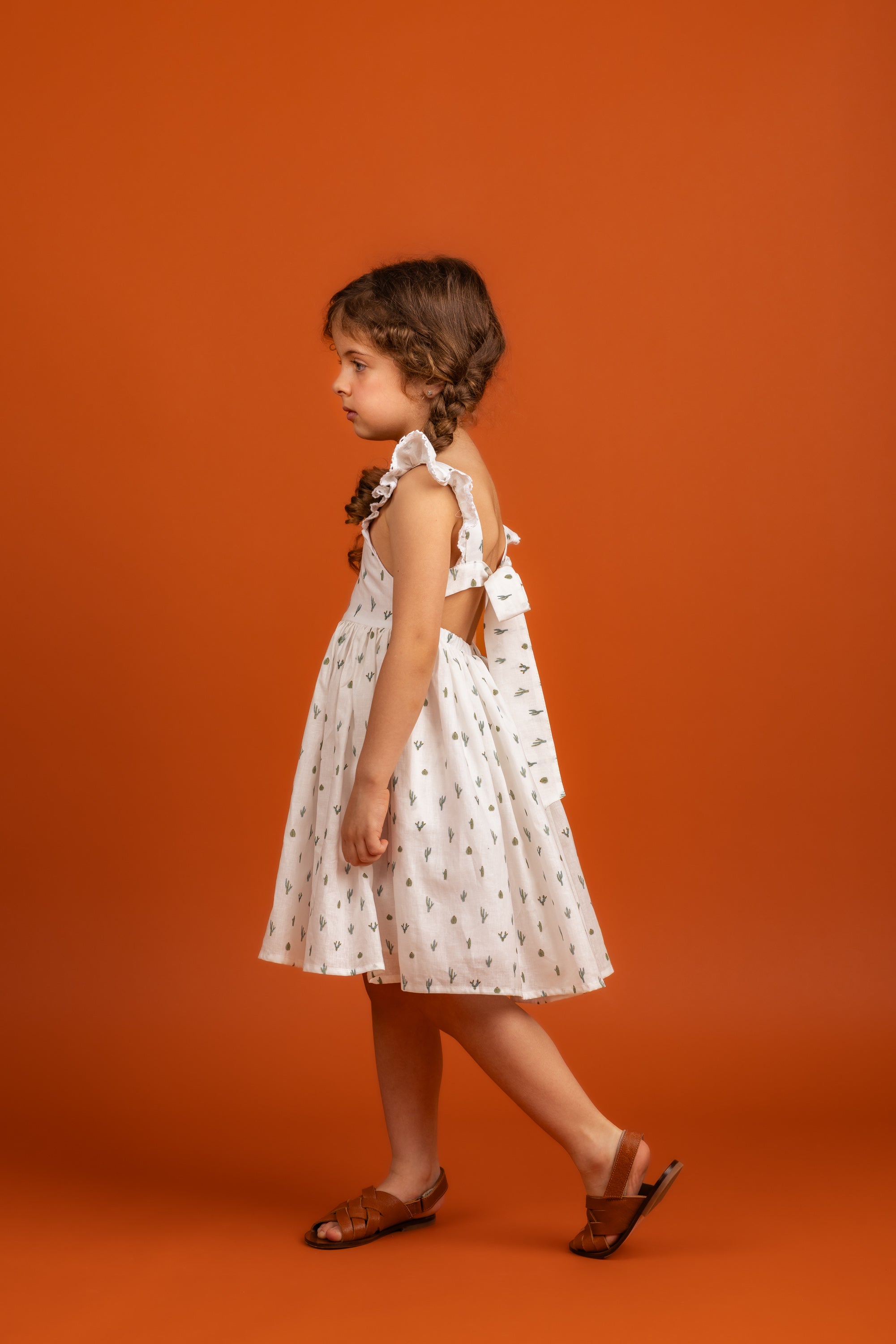 Asher Dress with Ties Linen Blend, White