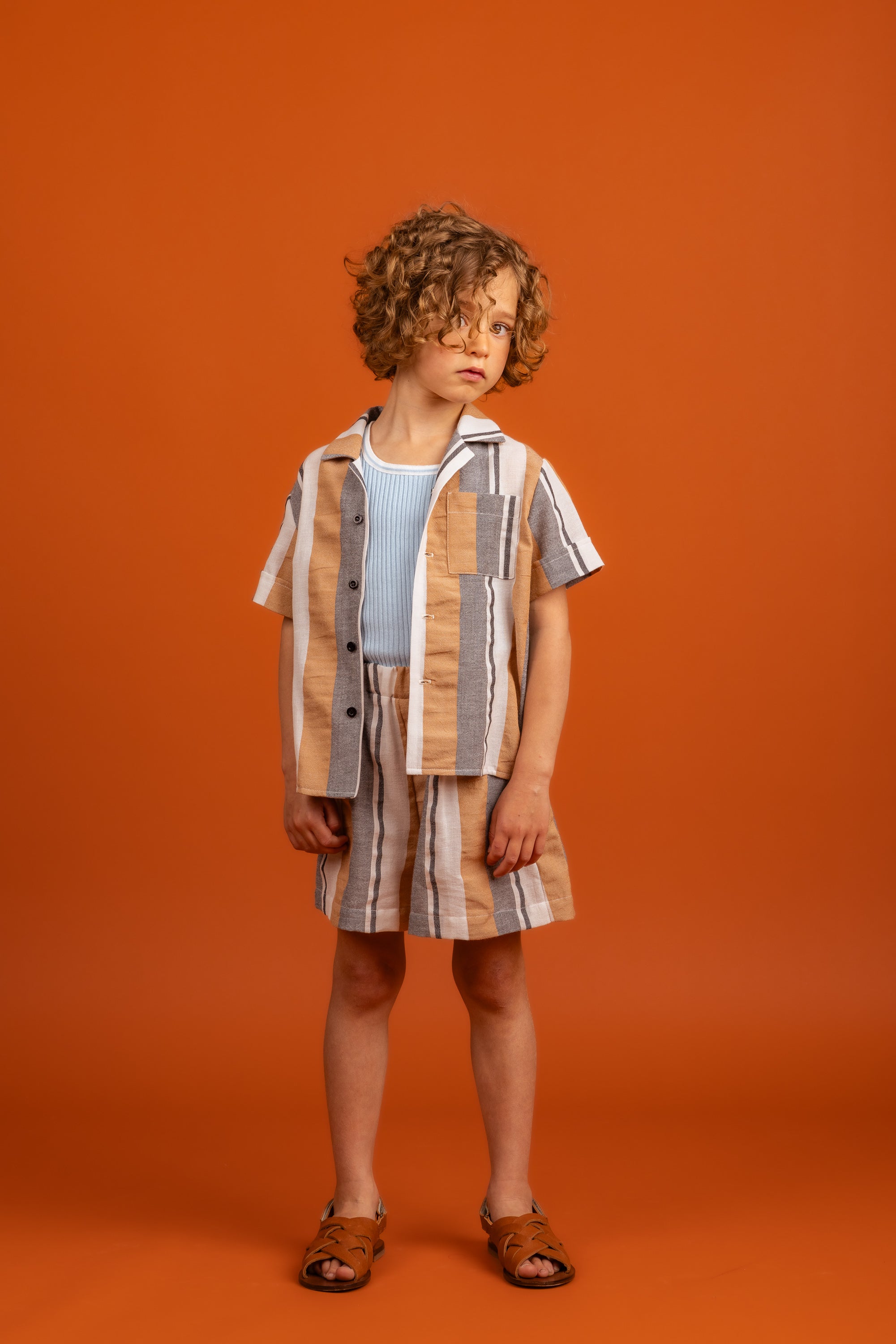 Harper Shorts Cotton, Brown Stripes