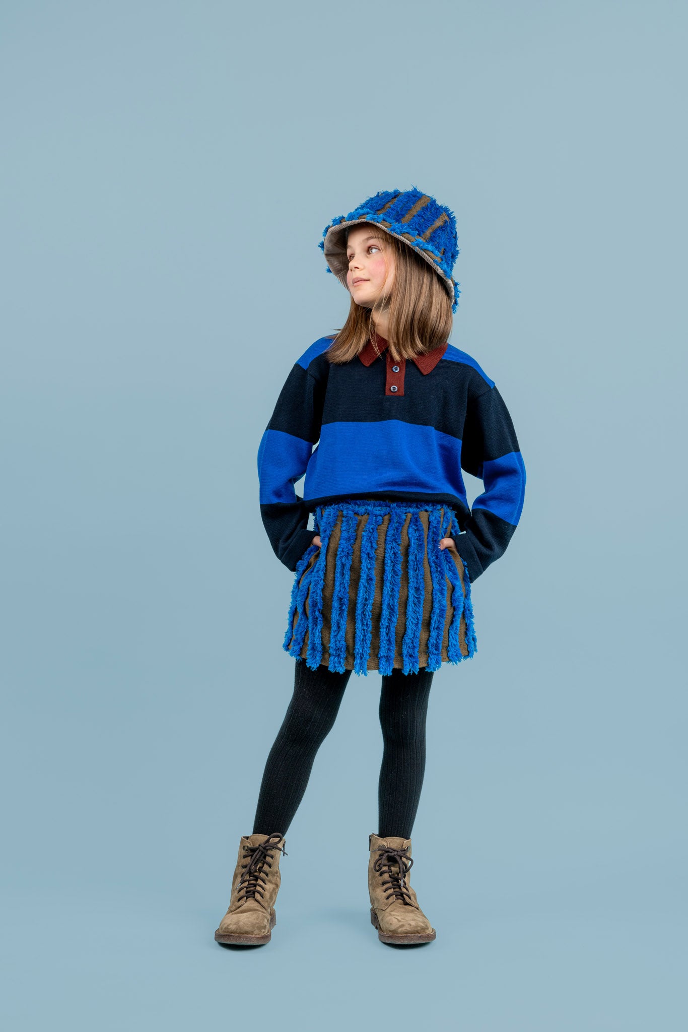 Max Cotton Fringe Mini Skirt, Luminous Blue