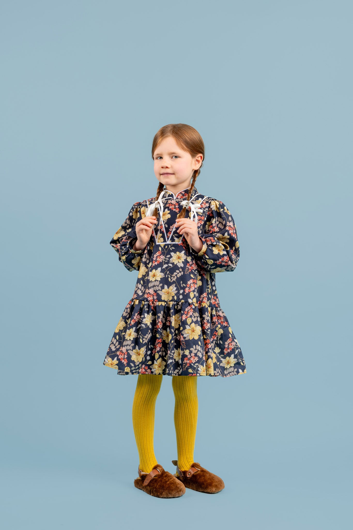 Lottie Cotton Dress With Stand-up Collar, Multicolor