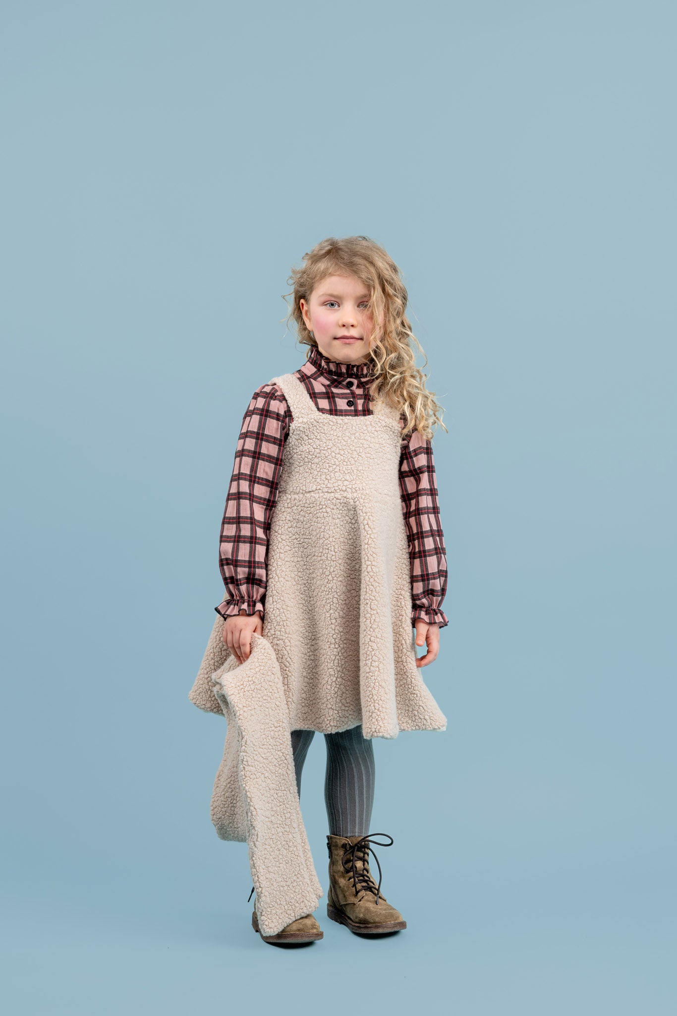 Leo Sherpa Pinafore Dress, Grey