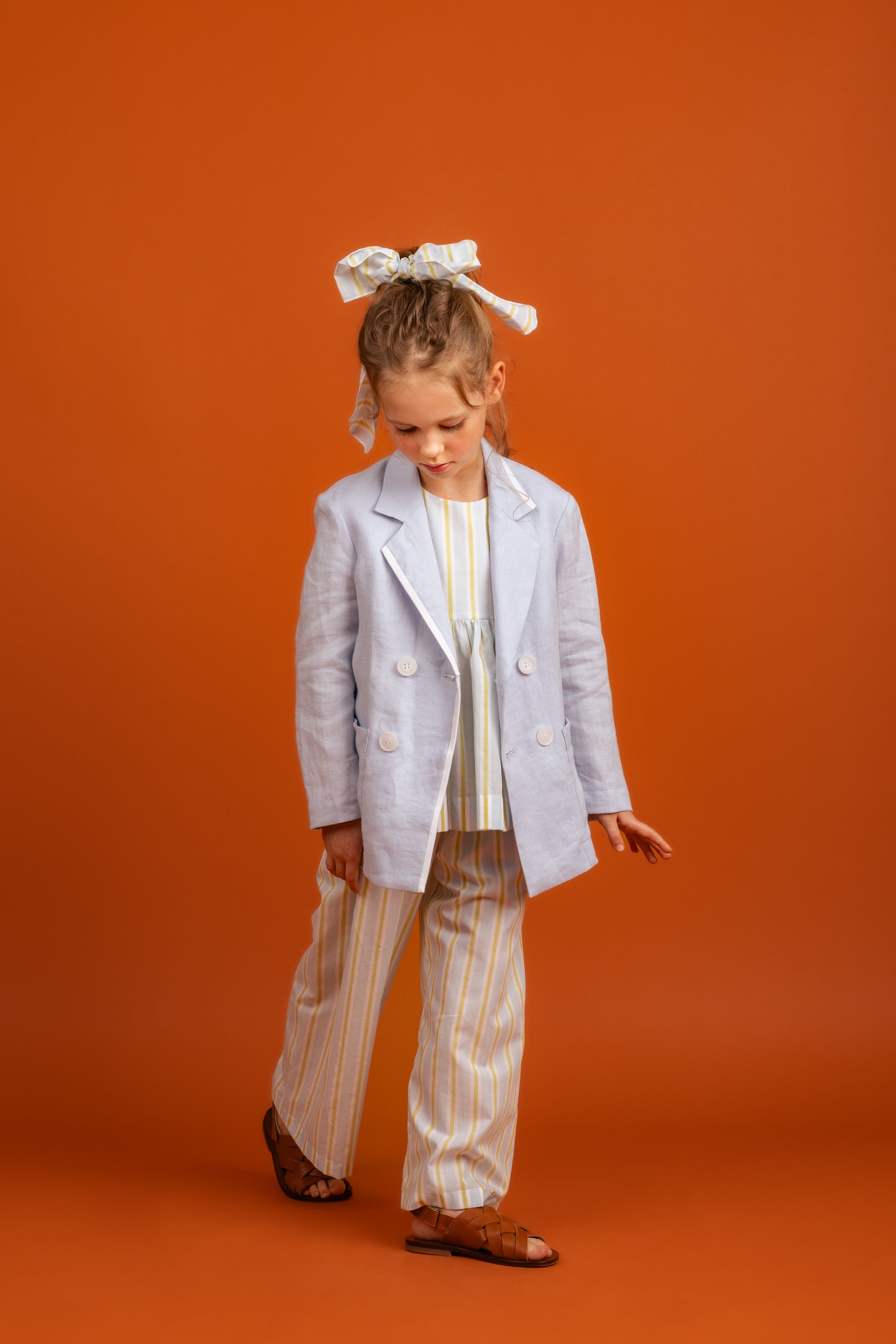 Aria Double Breasted Jacket Linen, Blue