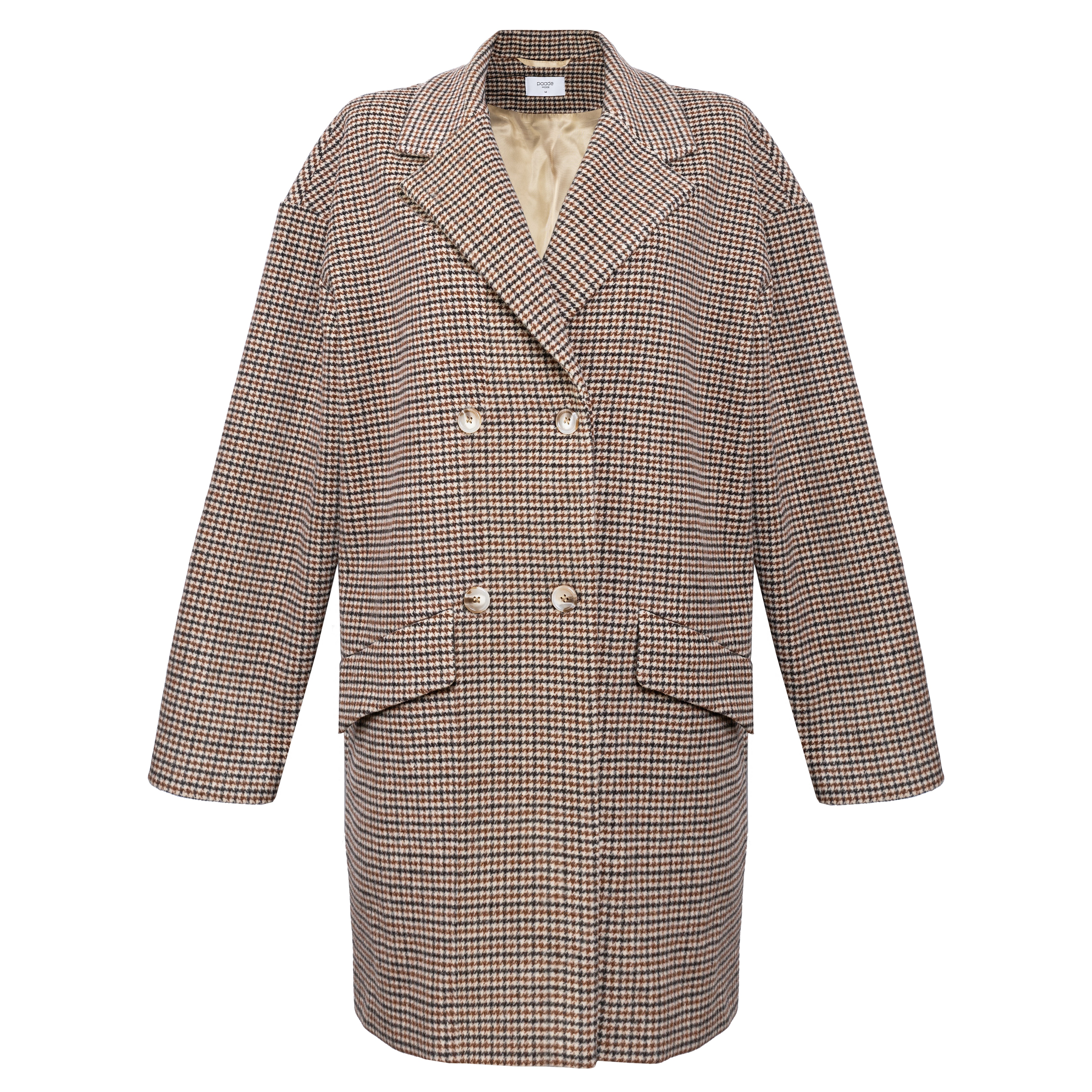 Virgin Wool Women's Coat Houndstooth, Brown