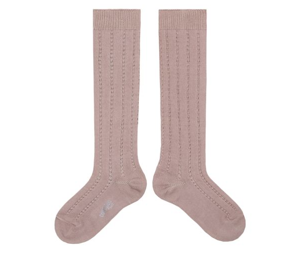 Crochet knit high socks Leonie, Blush Pink