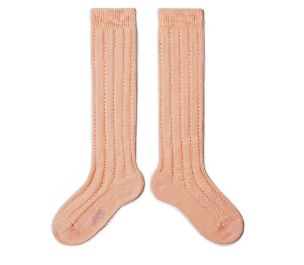 Crochet knit high socks Leonie, Sorbet