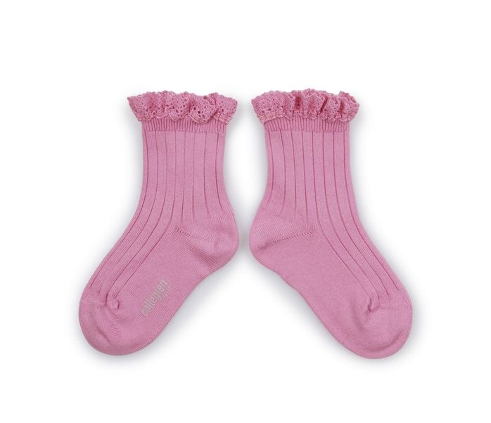 Short ribbed socks with lace Lili, Candy Pink