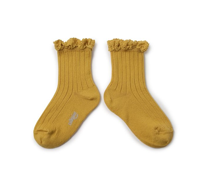 Short ribbed socks with lace Lili, Turmeric