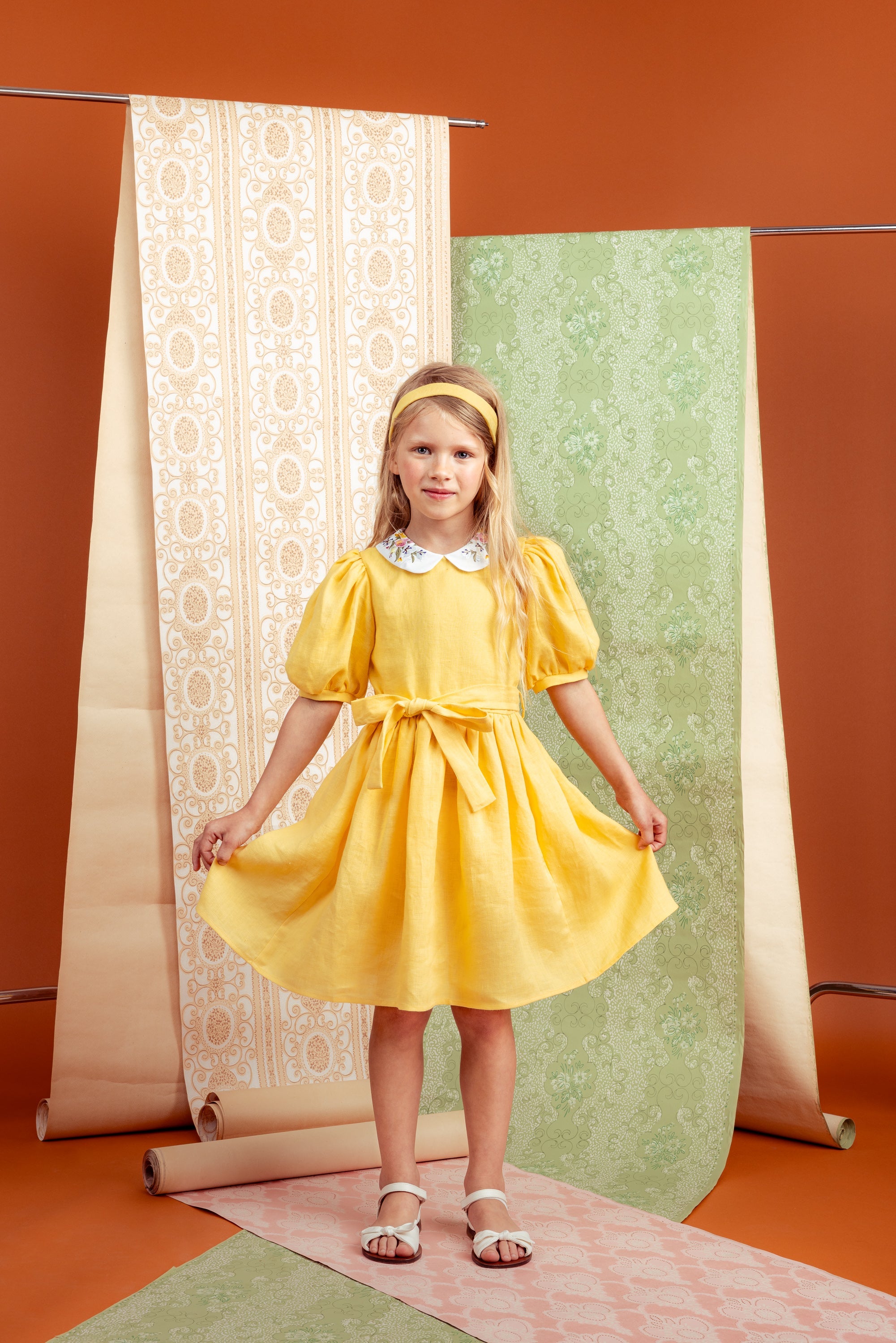 Aria Midi Dress Linen, Yellow