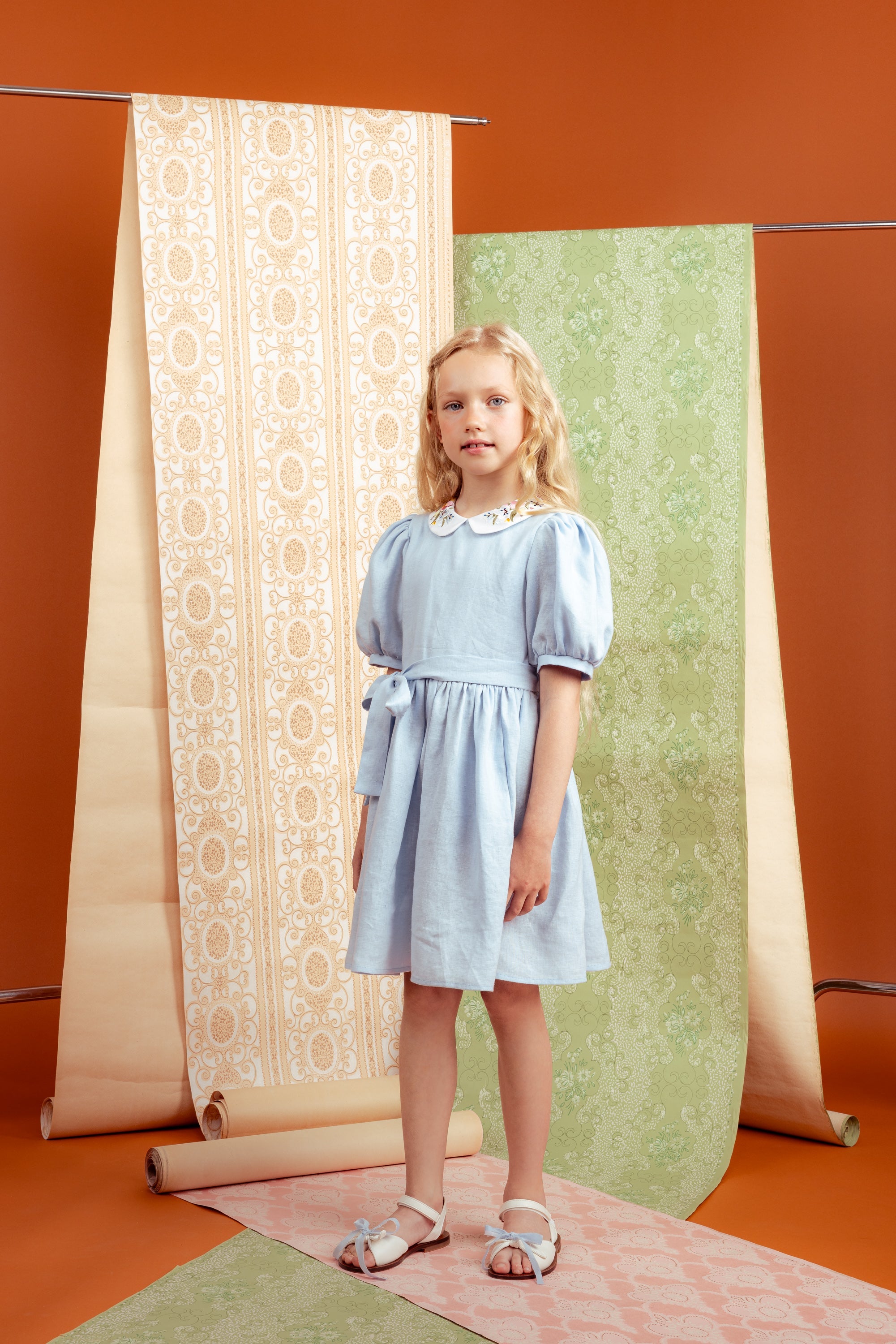 Aria Midi Dress Linen, Blue