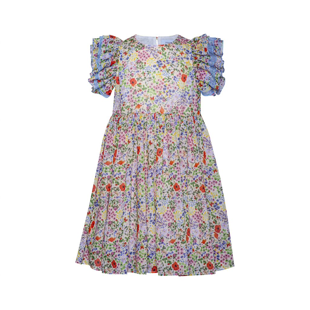 Chiffon Dress with Ruffles Meadow Multicolor