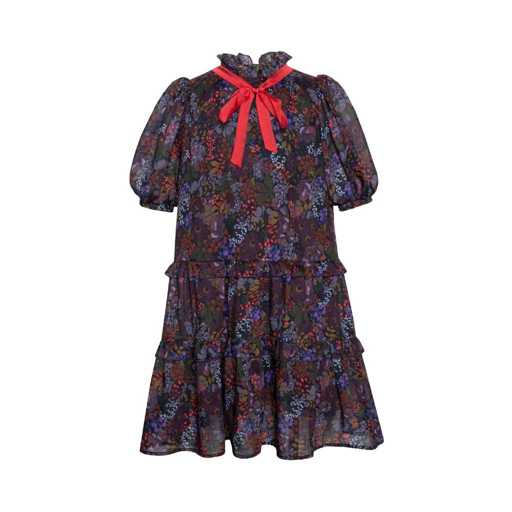 Šifona garā kleita de Flore, daudzkrāsaina