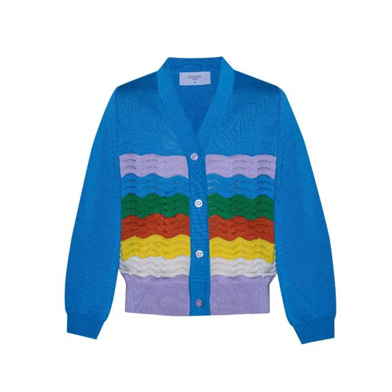 Knit Cardigan Rainbow Blue