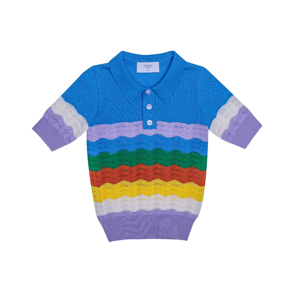 Knit Polo Shirt Rainbow Blue