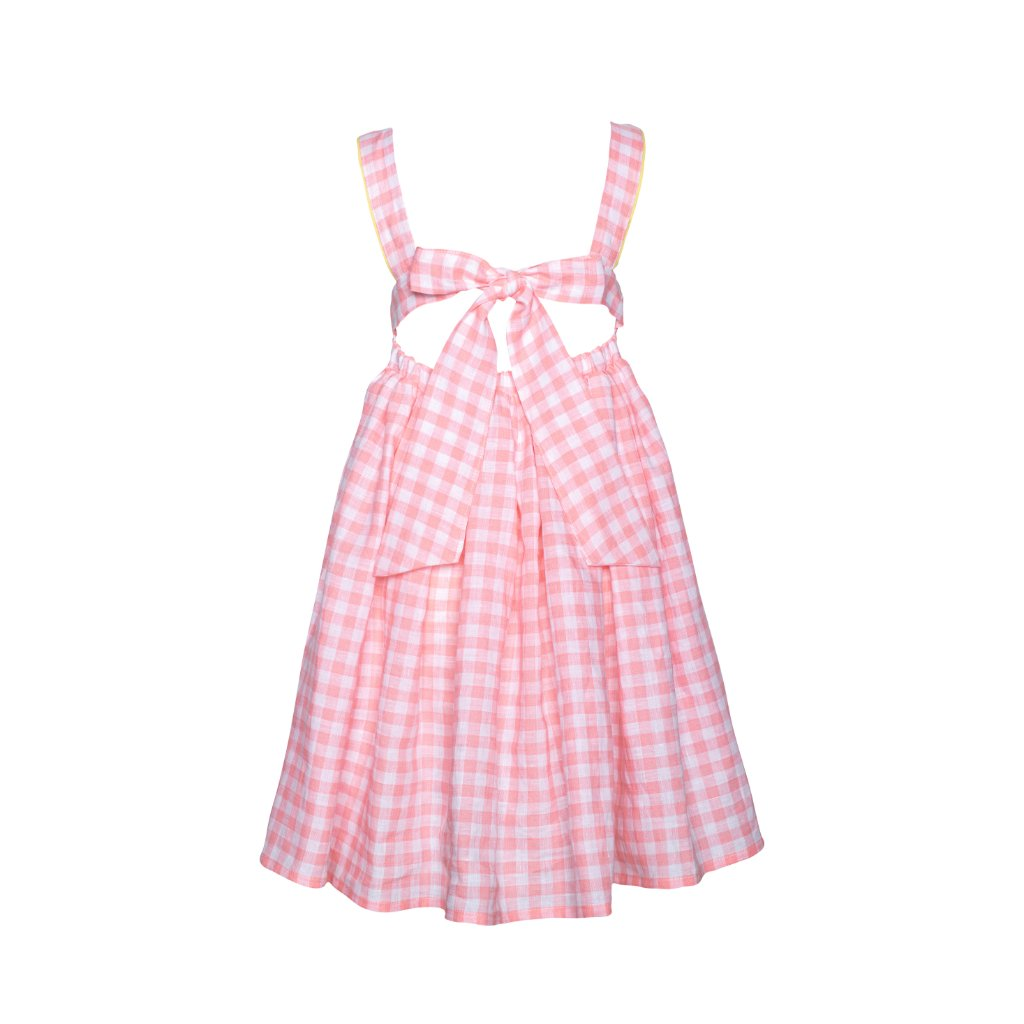 Linen Dress with Ties Picnic Pink