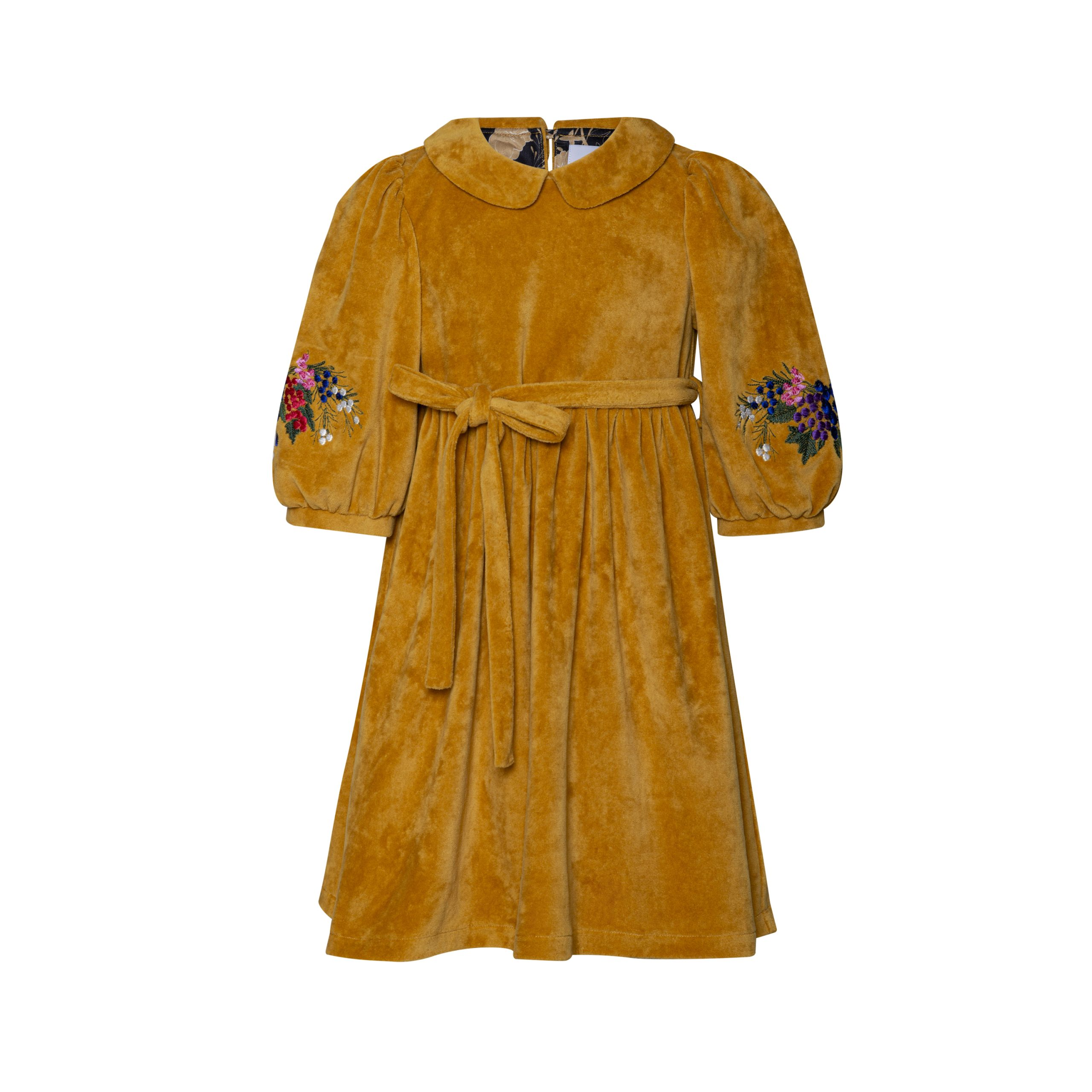 Velvet Dress Embroidered Primula Yellow