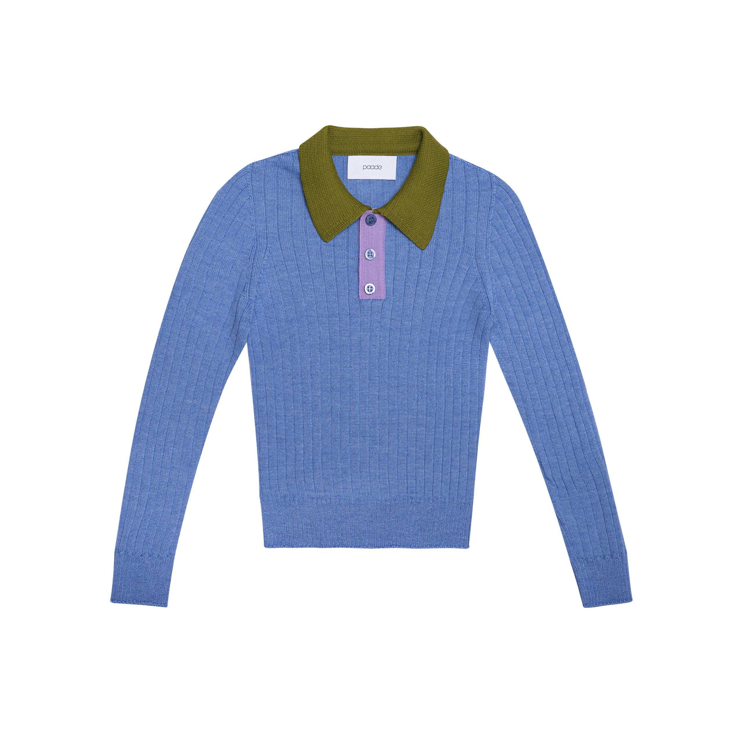Wool Seamless Knit Poloshirt Blue