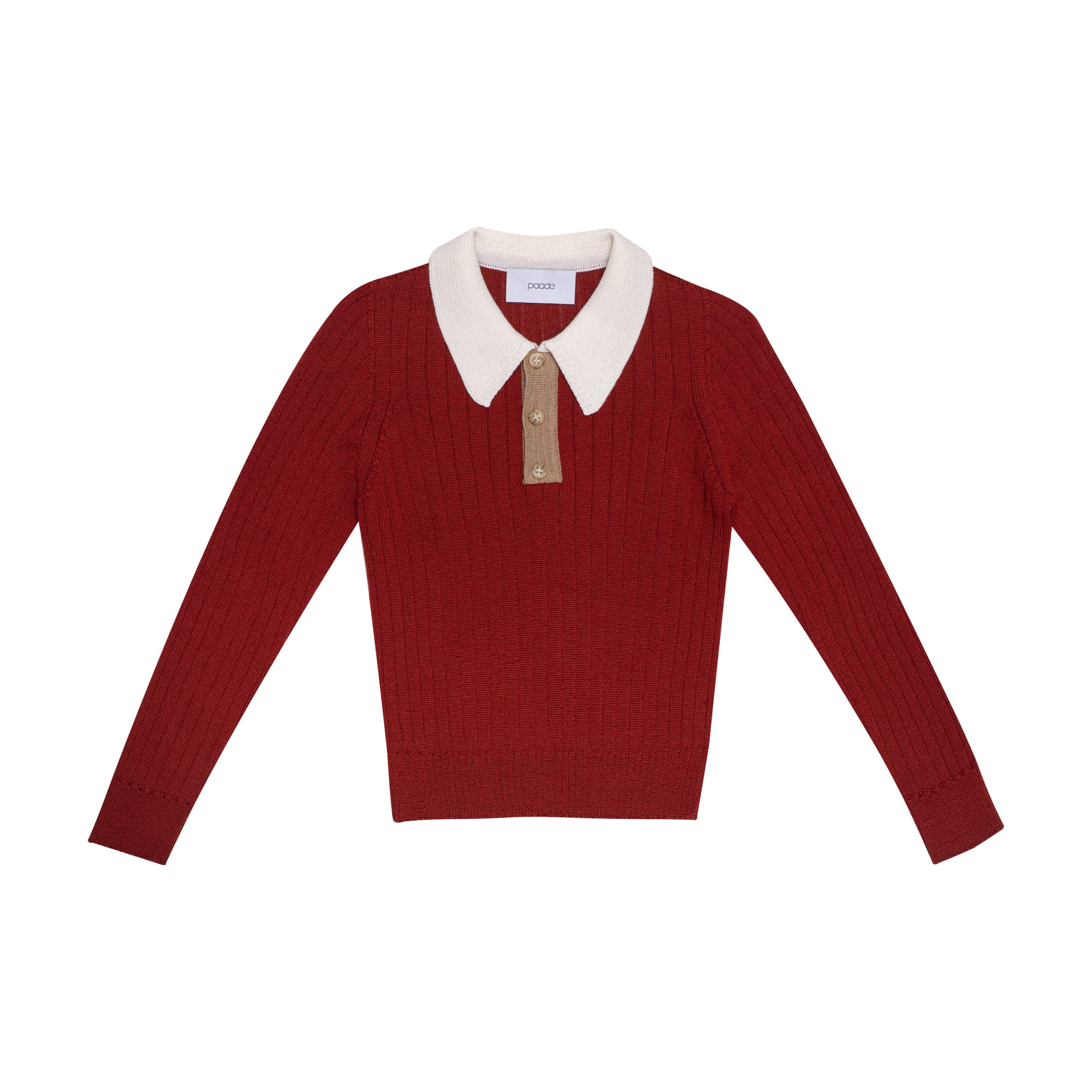 Wool Seamless Knit Poloshirt Red