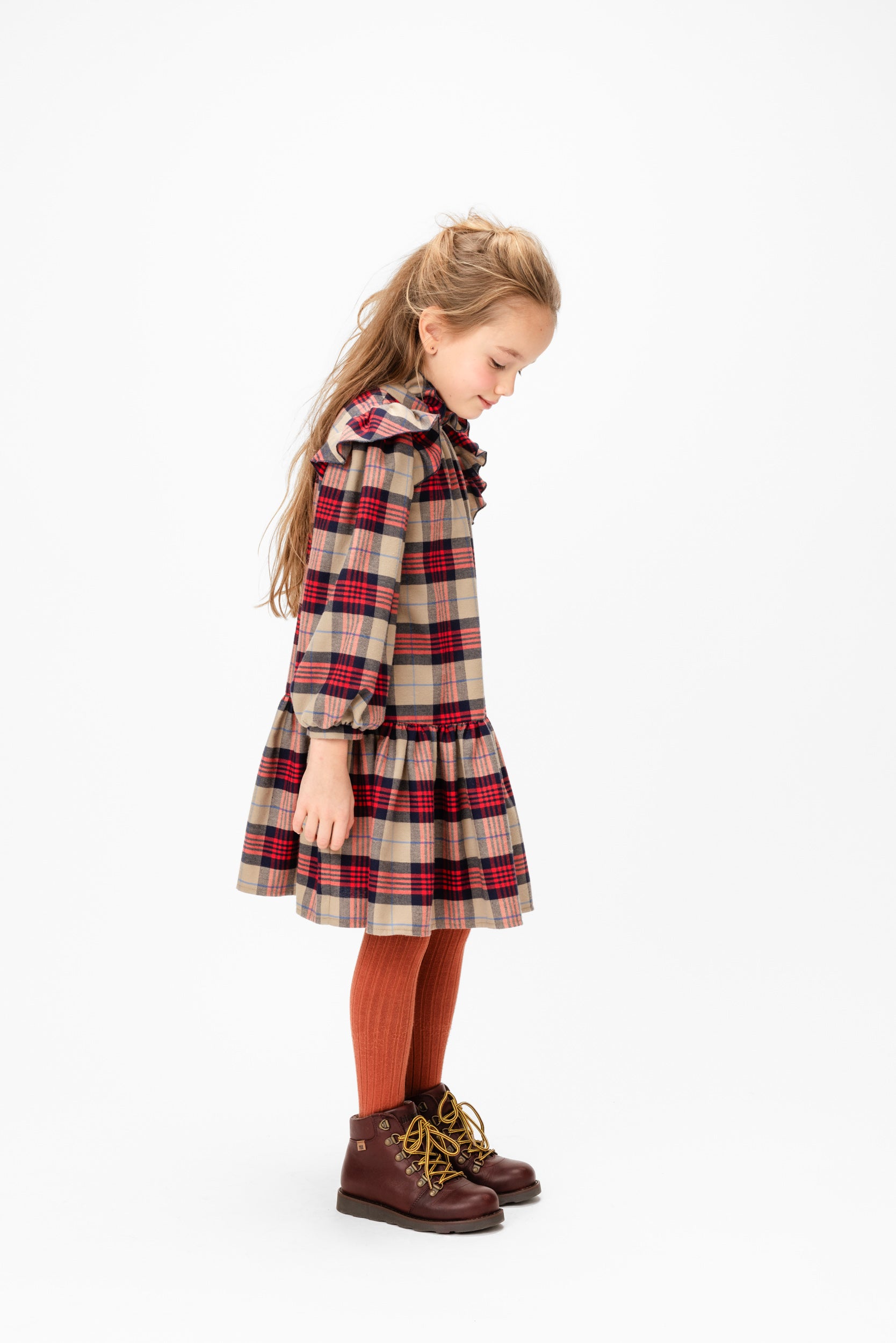 Kokvilnas kleita Tartan Plaid, Sarkana