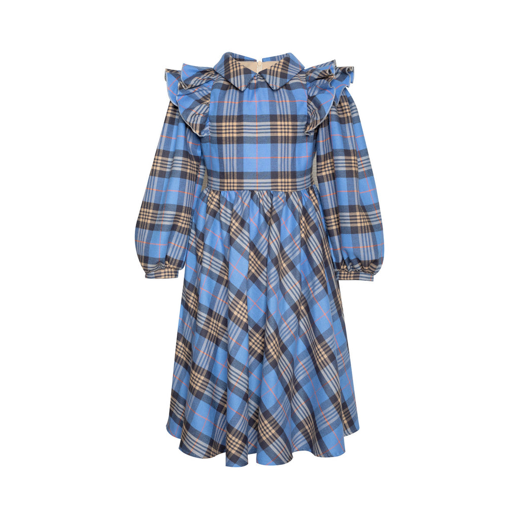 Cotton Maxi Dress Tartan Plaid, Blue Cotton Maxi Dress Tartan Plaid, Blue