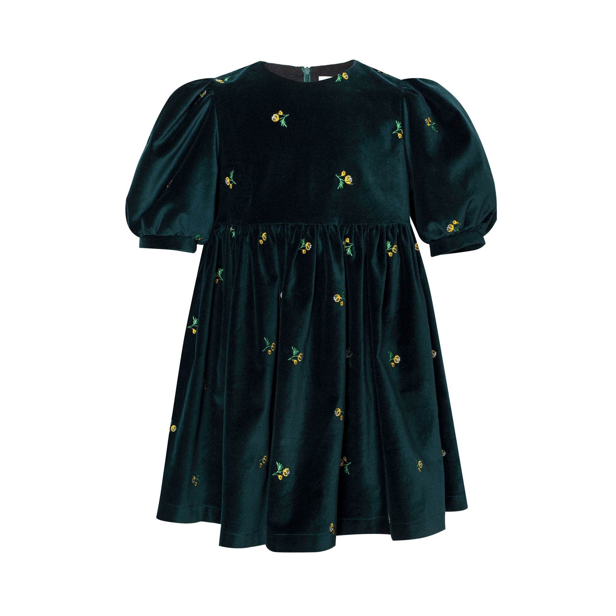 Cotton Velvet Dress Removable Collar Emerald, Green