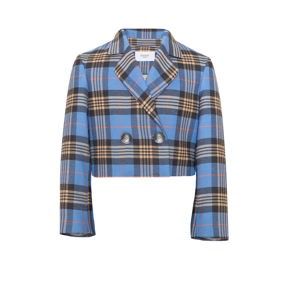 Cotton Crop Blazer Tartan Plaid, Blue