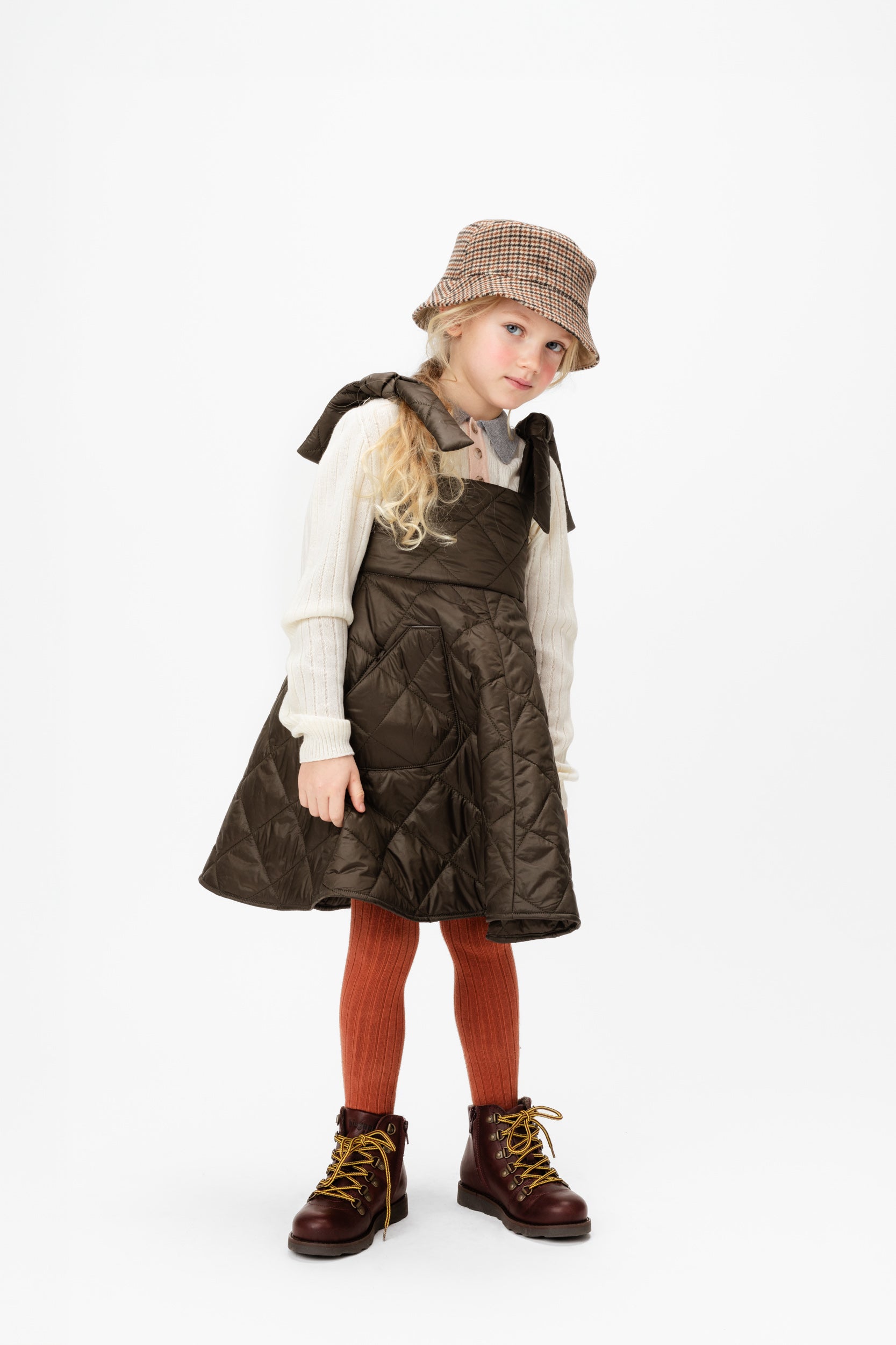 Puffer Pinafore Dress Lane, Brown