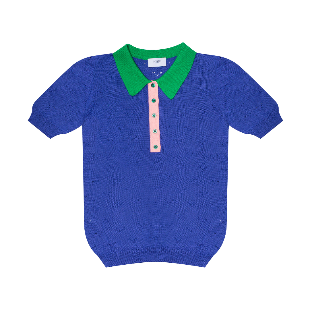 Seamless Knit Polo Shirt Wave Woman, Blue