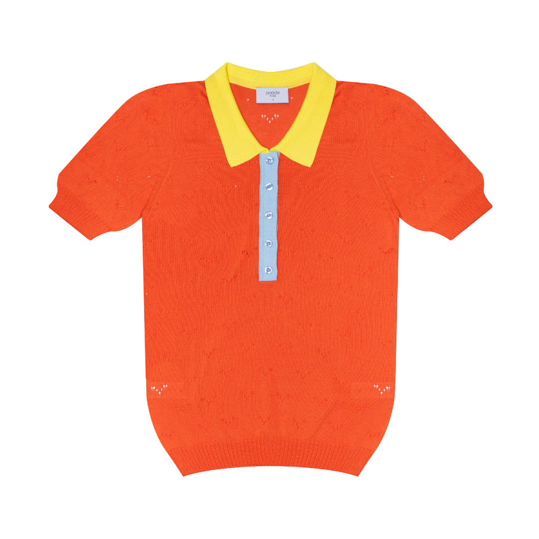 Seamless Knit Polo Shirt Wave Woman, Orange