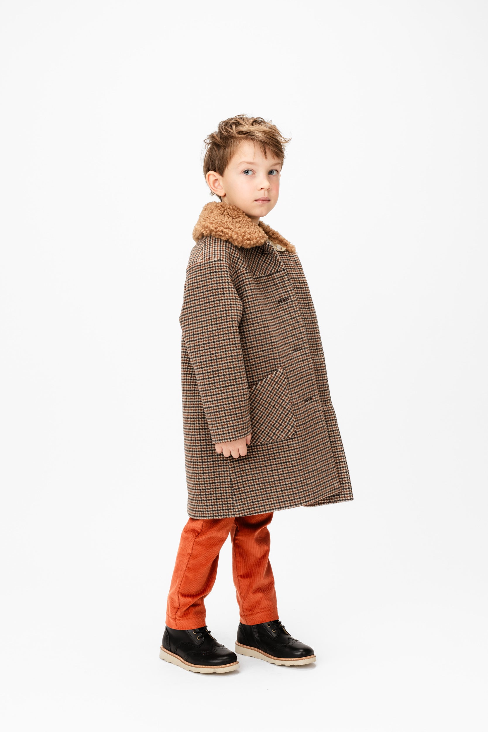 Virgin Wool Coat Houndstooth, Brown