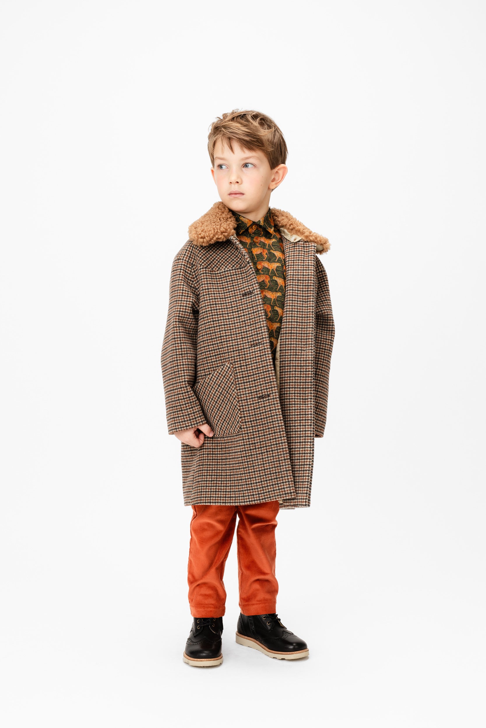 Virgin Wool Coat Houndstooth, Brown