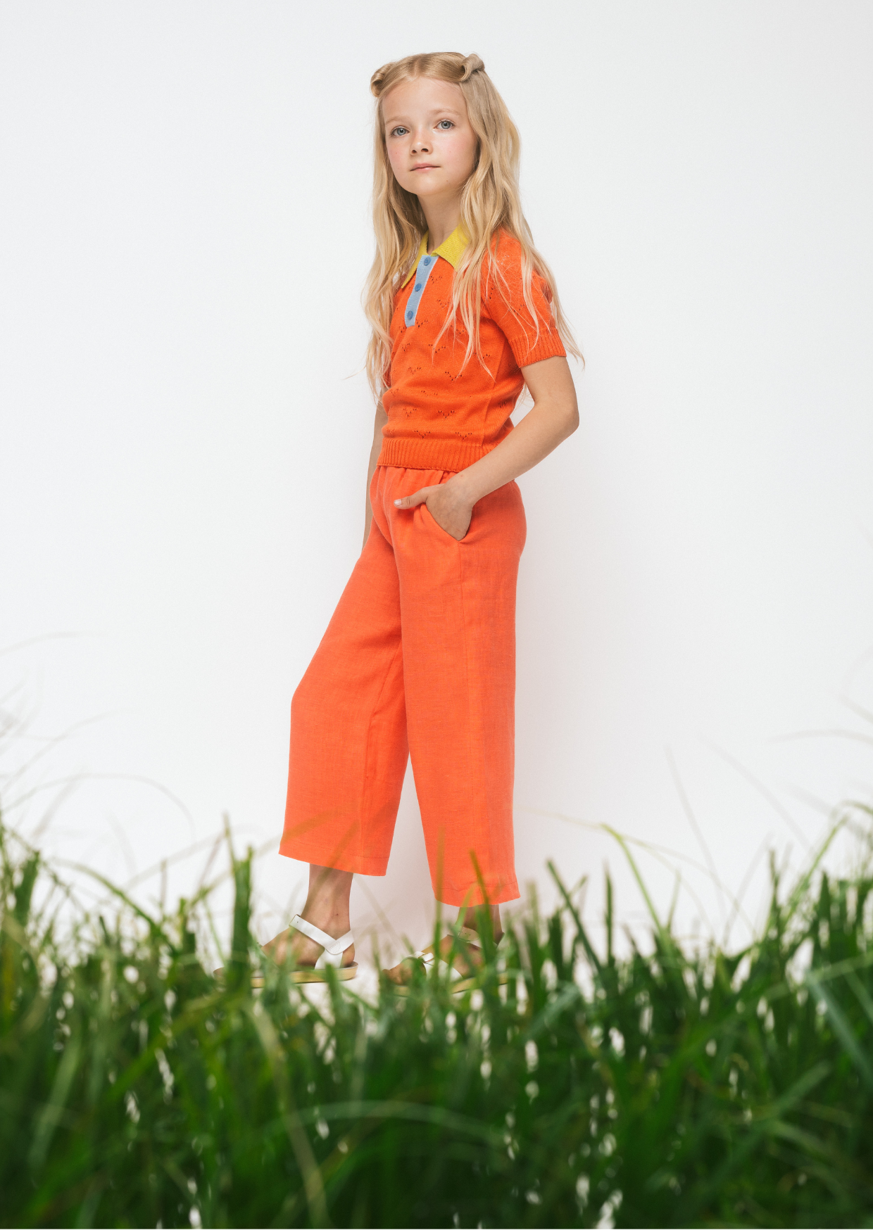 Seamless Knit Polo Shirt Wave, Orange