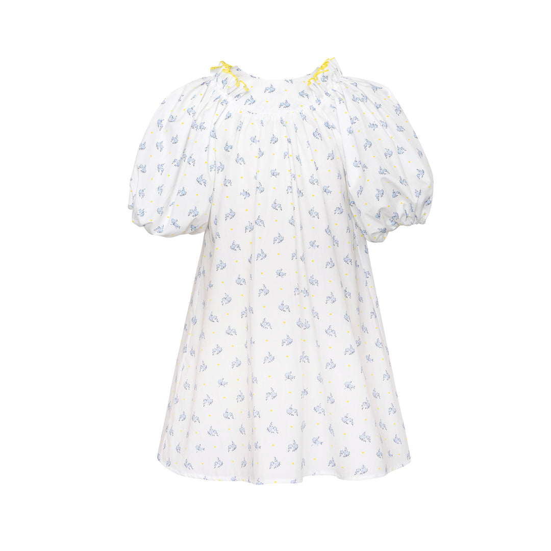 Cotton Puff Sleeve Dress Pearl, White