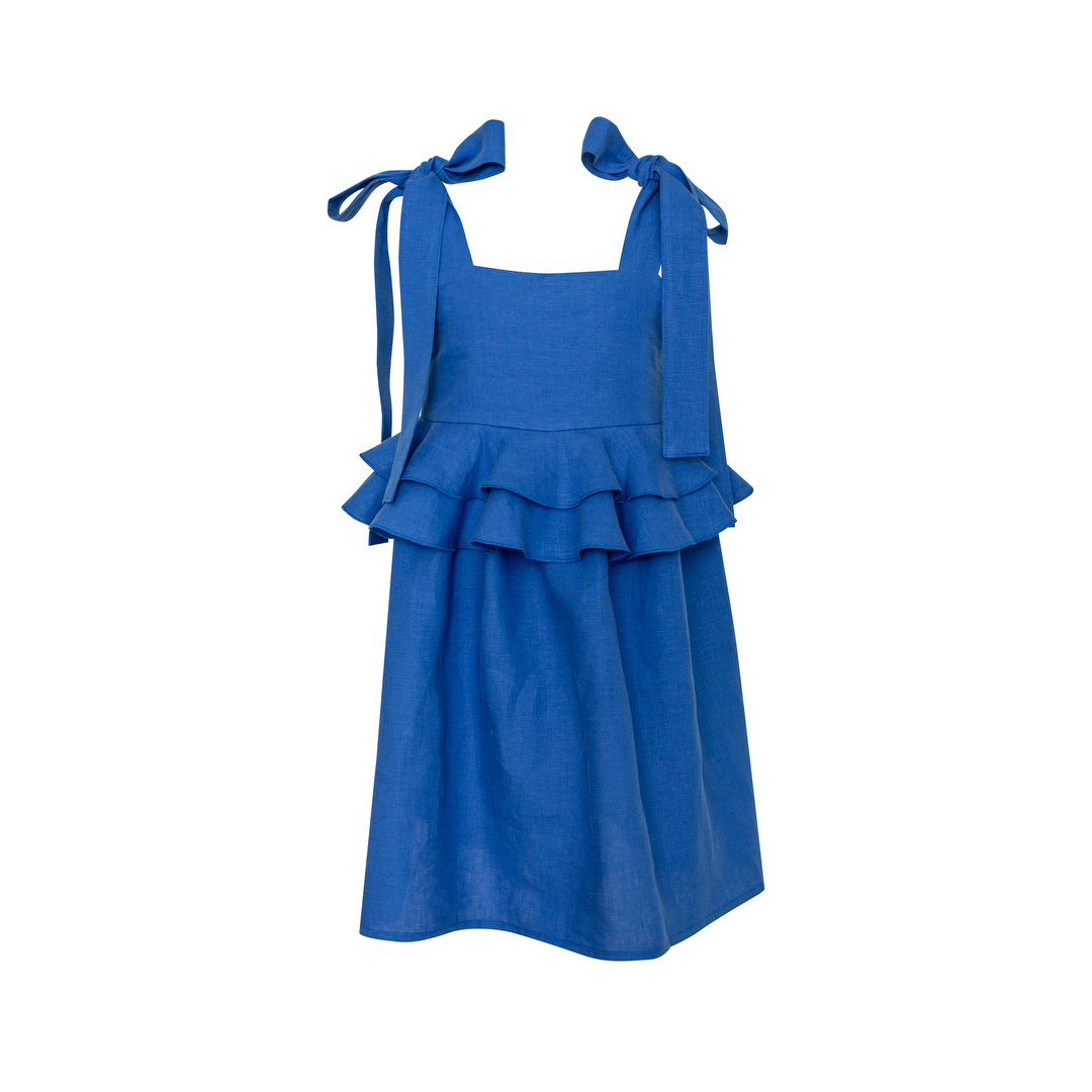 Linen Dress With Ties Cruise, Blue
