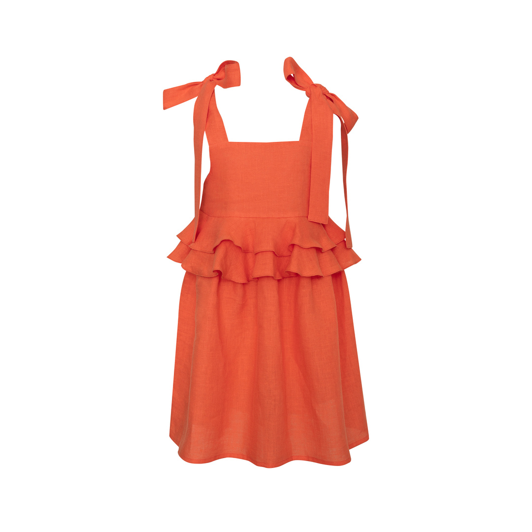 Linen Dress With Ties Cruise, Orange