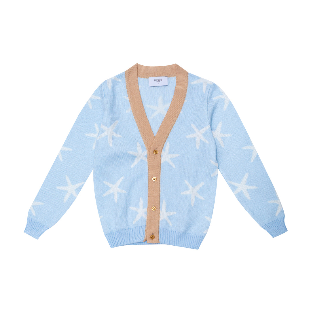 Pima Cotton Knit Cardigan Starfish, Blue