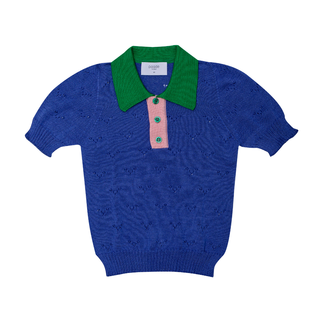 Seamless Knit Polo Shirt Wave, Blue